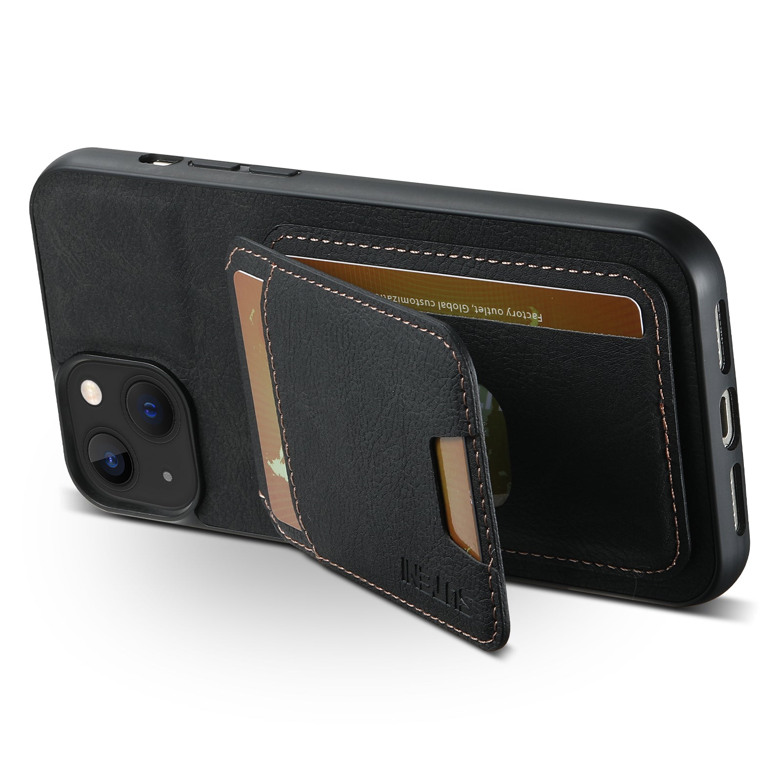 SUTENI H02 For iPhone 14 Case Litchi Texture PU Leather Card Slots Phone Protector - Black