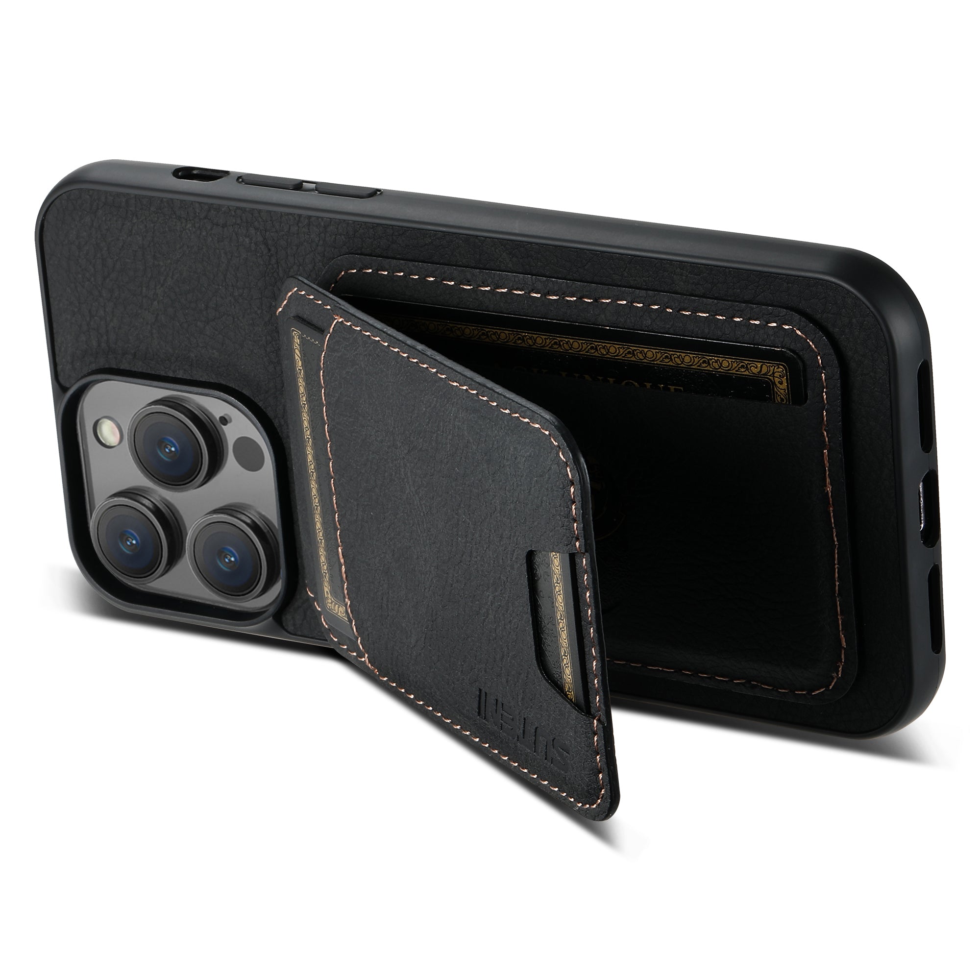 SUTENI H02 For iPhone 14 Pro Max Case PU Leather Litchi Texture Phone Shell with Card Slots - Black