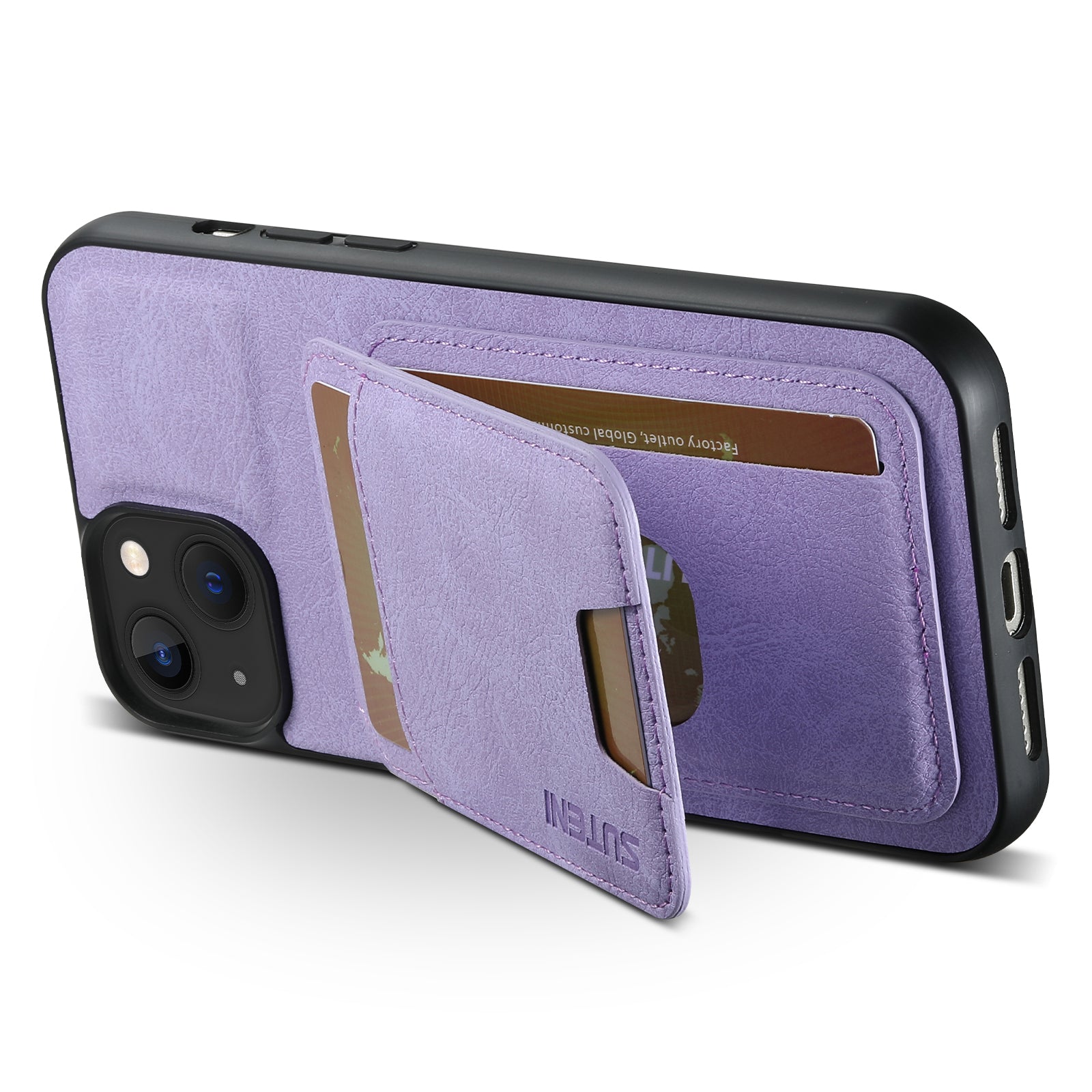 SUTENI H02 For iPhone 15 Plus Case Scratch-proof PU Leather+TPU Litchi Texture Cell Phone Shell - Purple