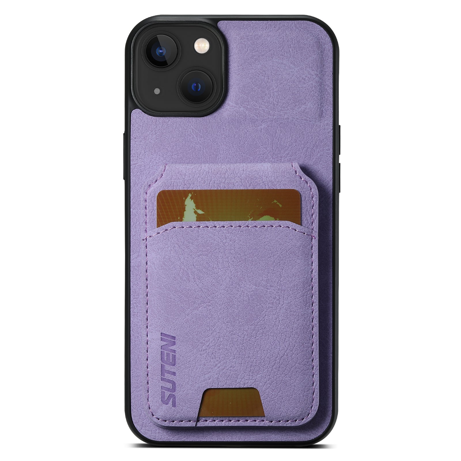 SUTENI H02 For iPhone 15 Plus Case Scratch-proof PU Leather+TPU Litchi Texture Cell Phone Shell - Purple