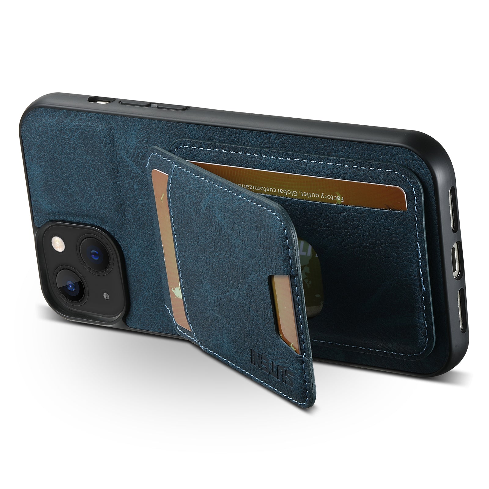 SUTENI H02 For iPhone 14 Plus Cell Phone Case Litchi Texture Anti-fall Leather Protective Back Shell - Blue