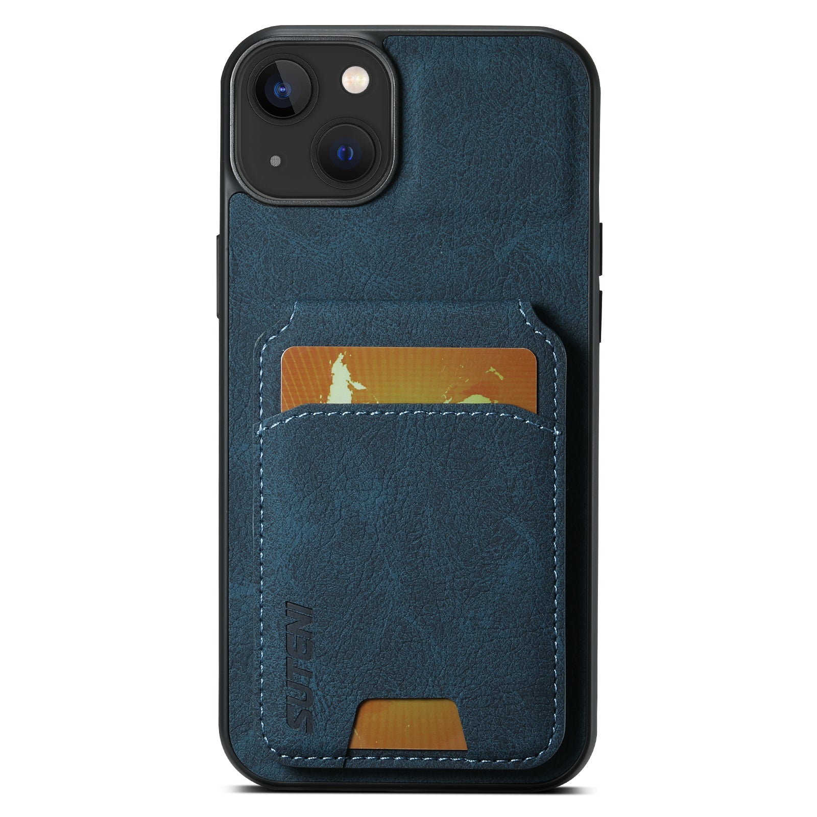 SUTENI H02 For iPhone 14 Plus Cell Phone Case Litchi Texture Anti-fall Leather Protective Back Shell - Blue