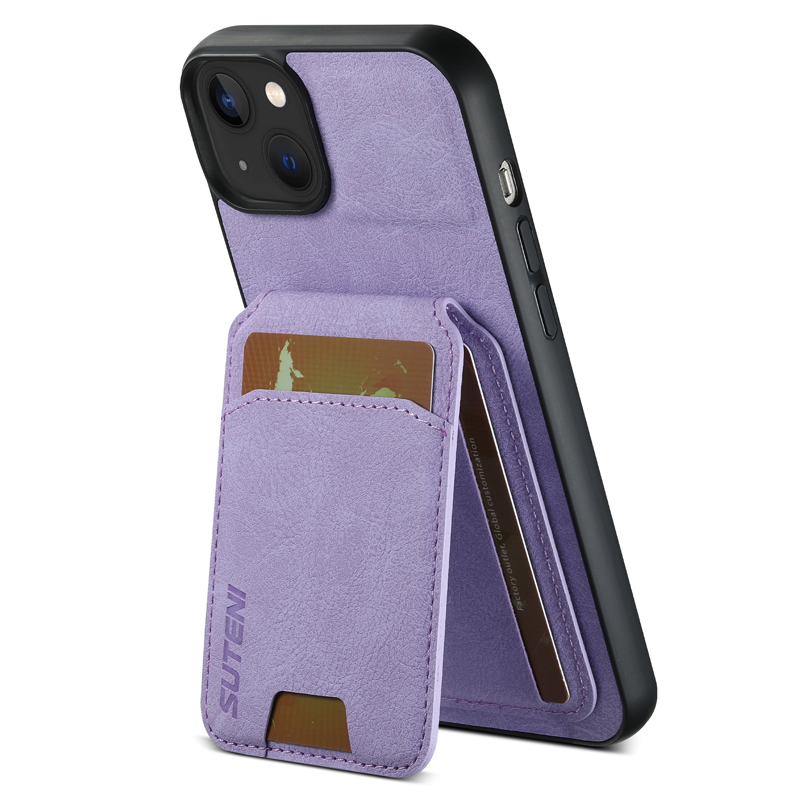 SUTENI H02 For iPhone 14 Plus Cell Phone Case Litchi Texture Anti-fall Leather Protective Back Shell - Blue