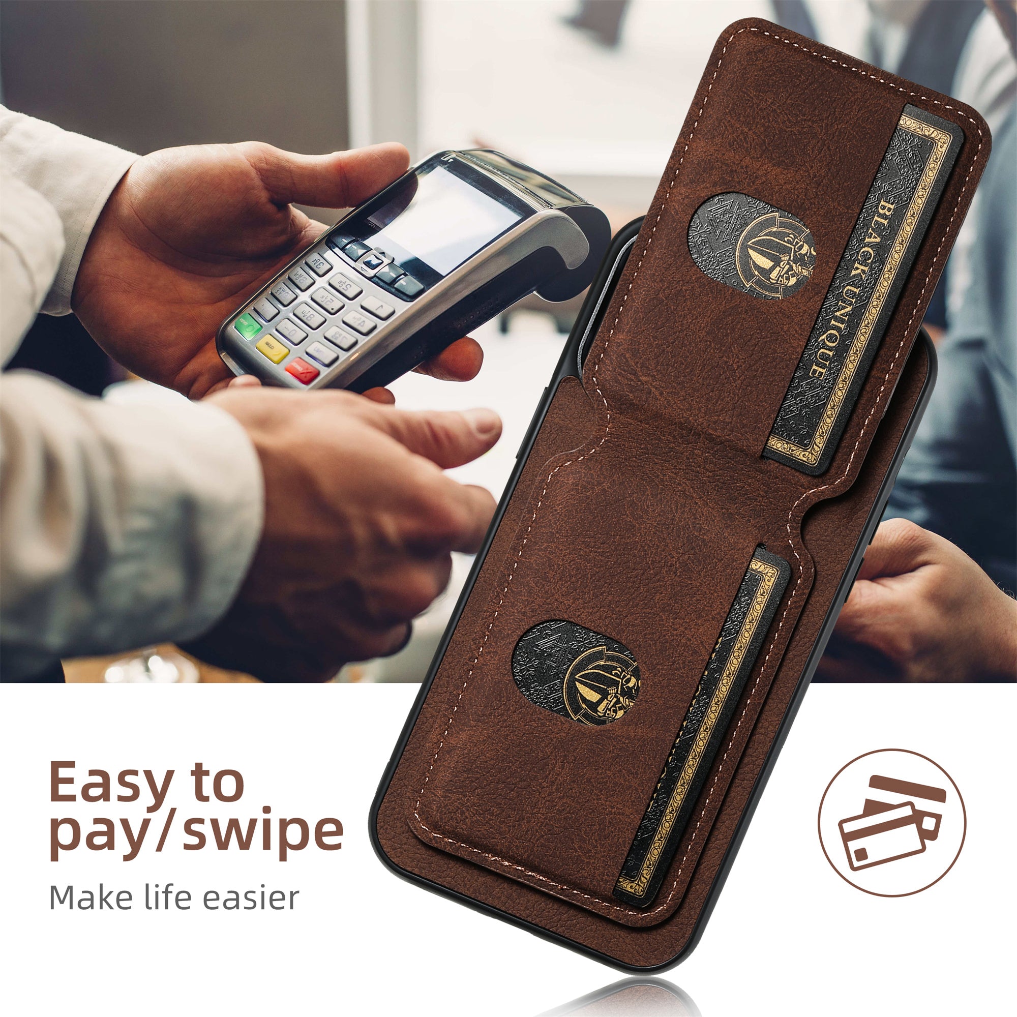 SUTENI H02 For iPhone 14 Pro Case Vertical Flip Litchi Texture Kickstand Phone Back Protector - Brown