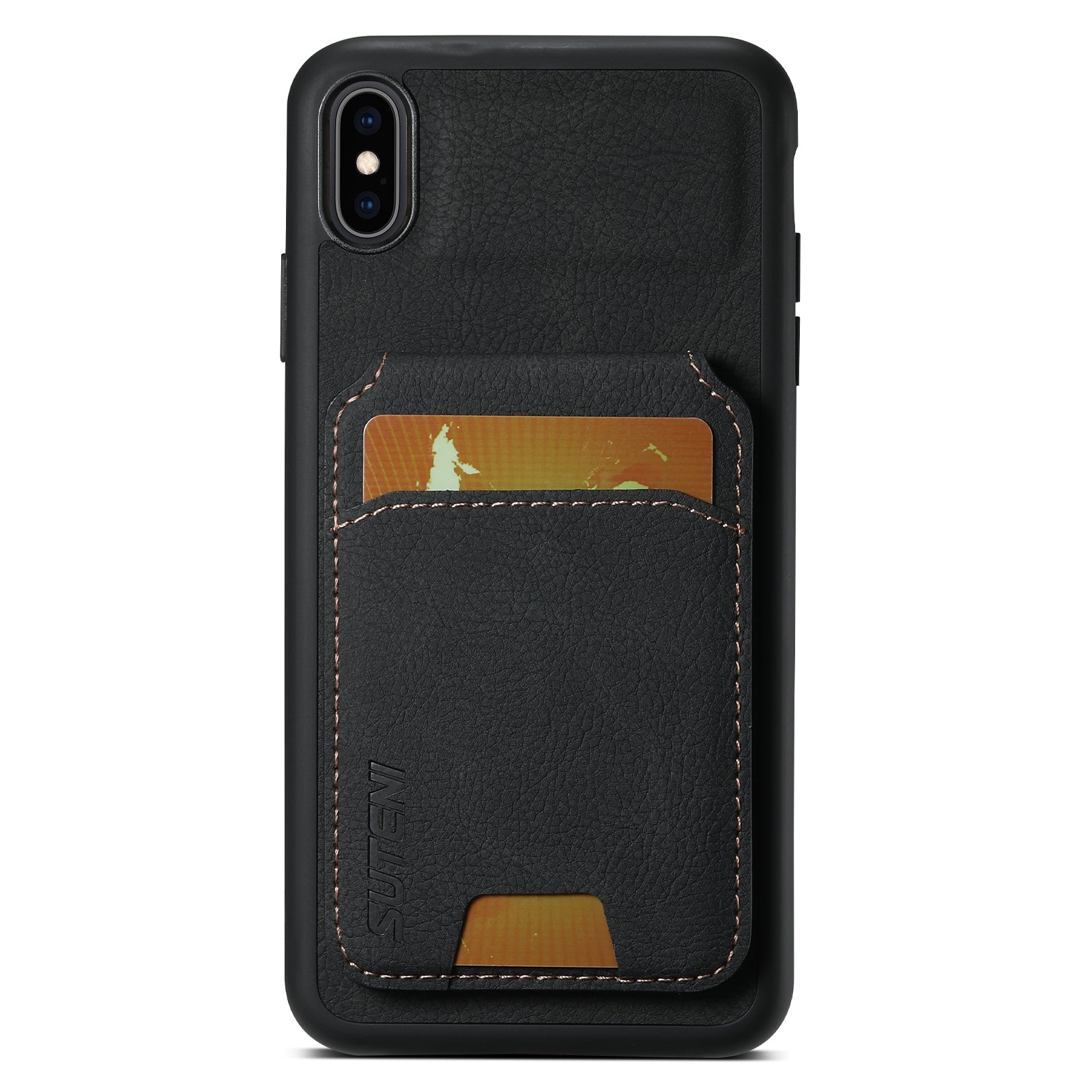 SUTENI H02 For iPhone XS Max 6.5 inch Leather Case Litchi Texture Card Slots Mobile Phone Shell - Black