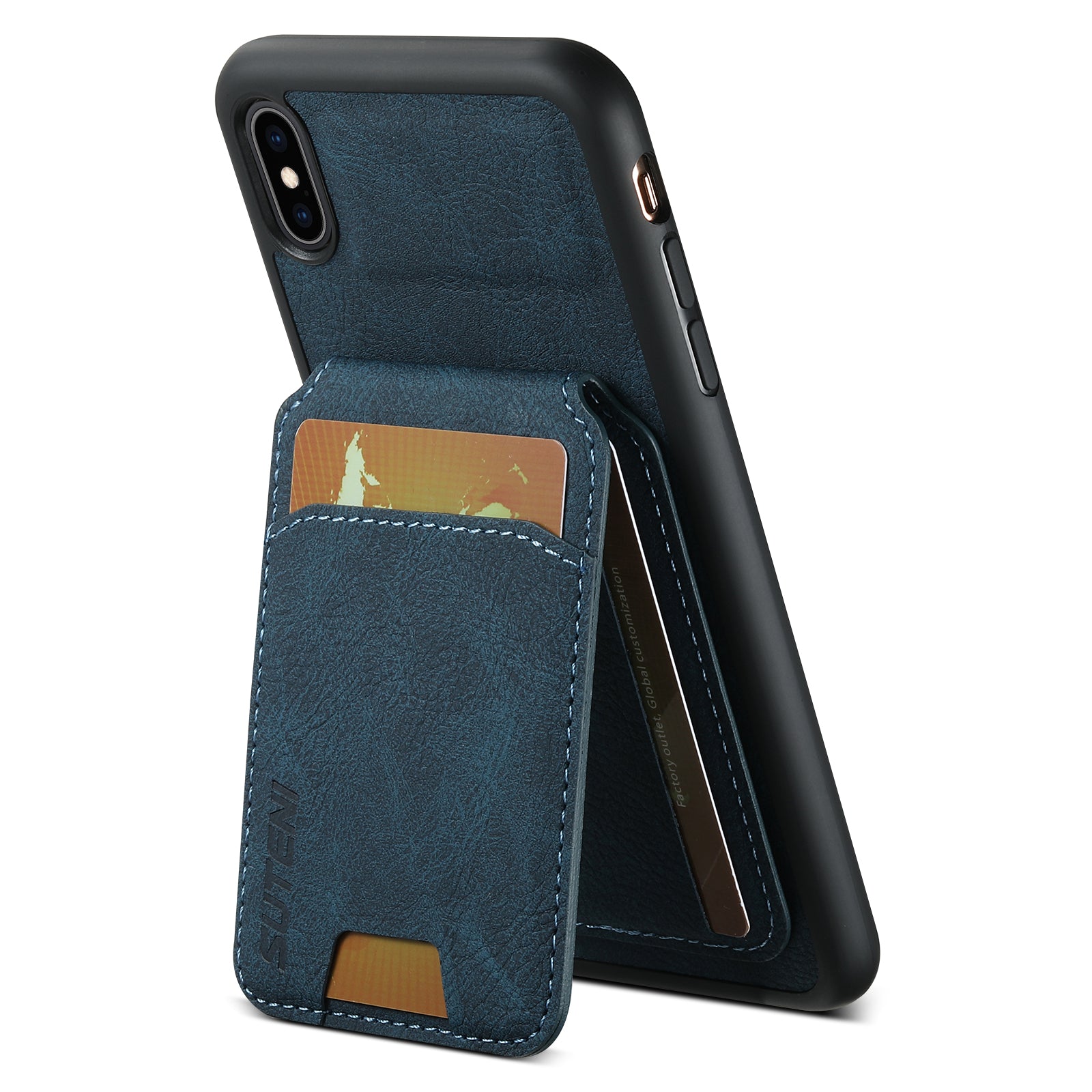 SUTENI H02 For iPhone XS Max 6.5 inch Leather Case Litchi Texture Card Slots Mobile Phone Shell - Black