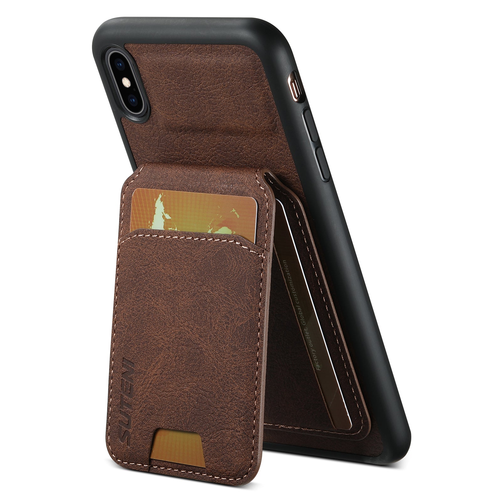 SUTENI H02 For iPhone XS Max 6.5 inch Leather Case Litchi Texture Card Slots Mobile Phone Shell - Black
