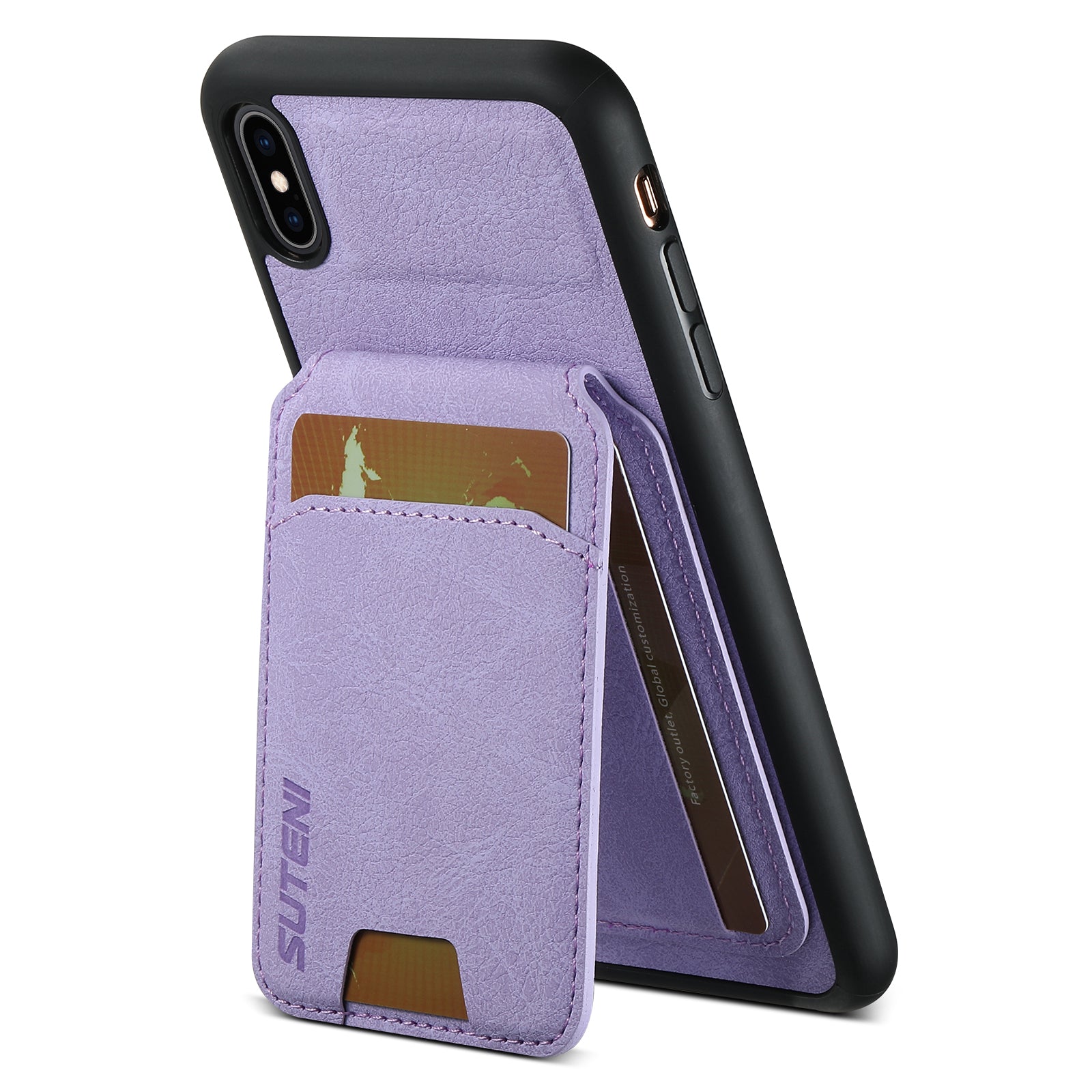 SUTENI H02 For iPhone XS Max 6.5 inch Leather Case Litchi Texture Card Slots Mobile Phone Shell - Black