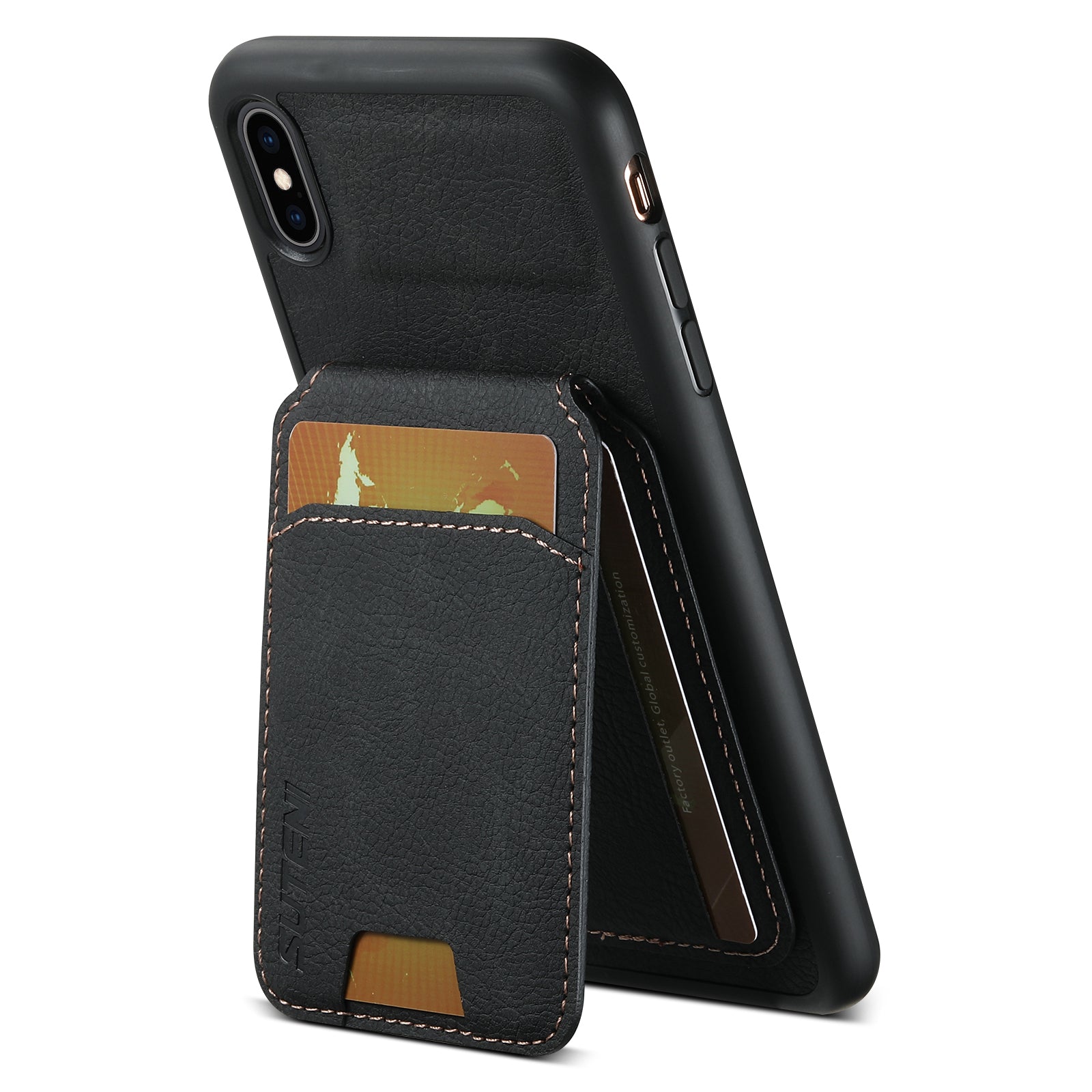 SUTENI H02 For iPhone X / XS 5.8 inch Litchi Texture Case PU Leather+TPU Vertical Flip Phone Cover - Black