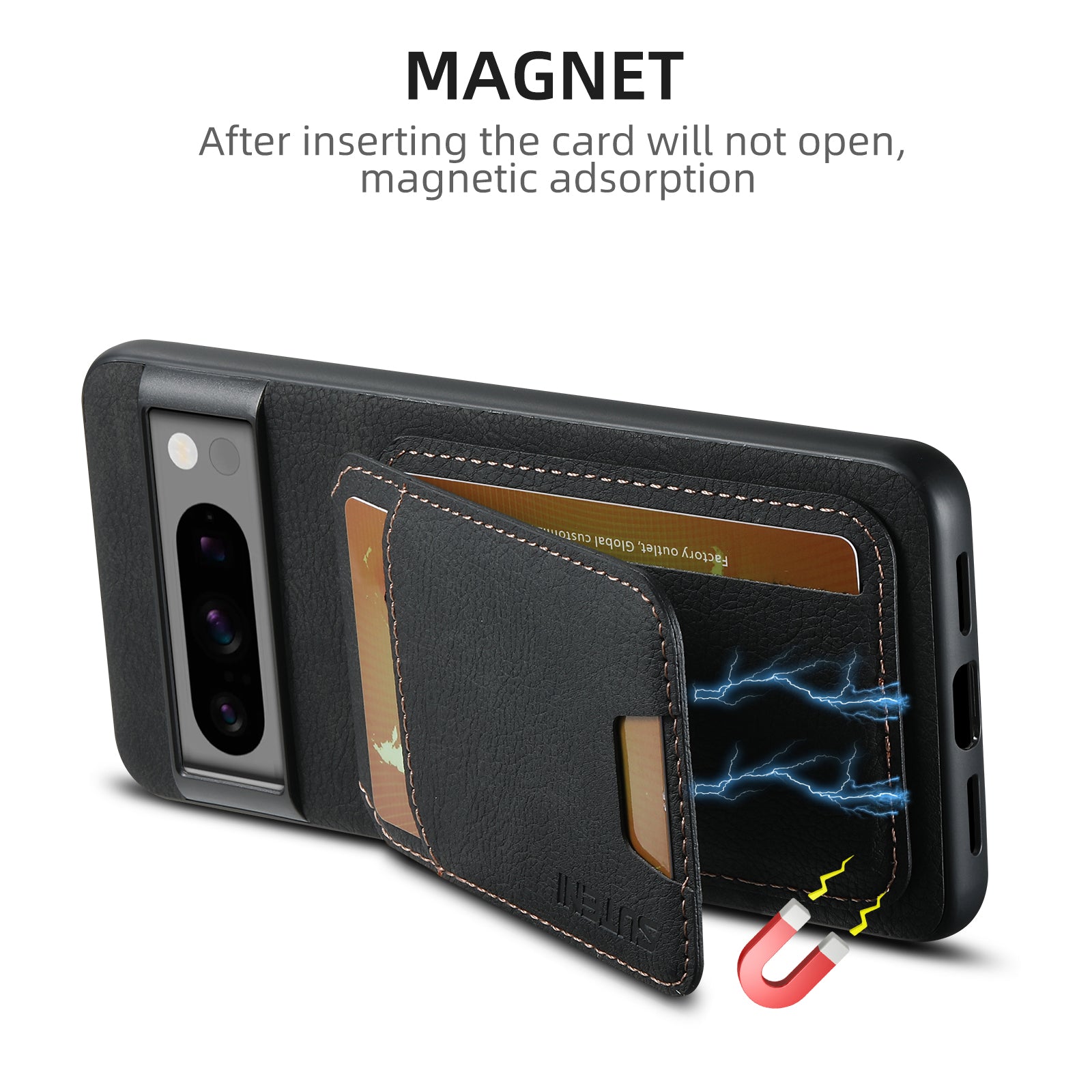SUTENI H02 For Google Pixel 8 Pro Litchi Texture Case Vertical Flip Card Holder Protective Back Cover - Black