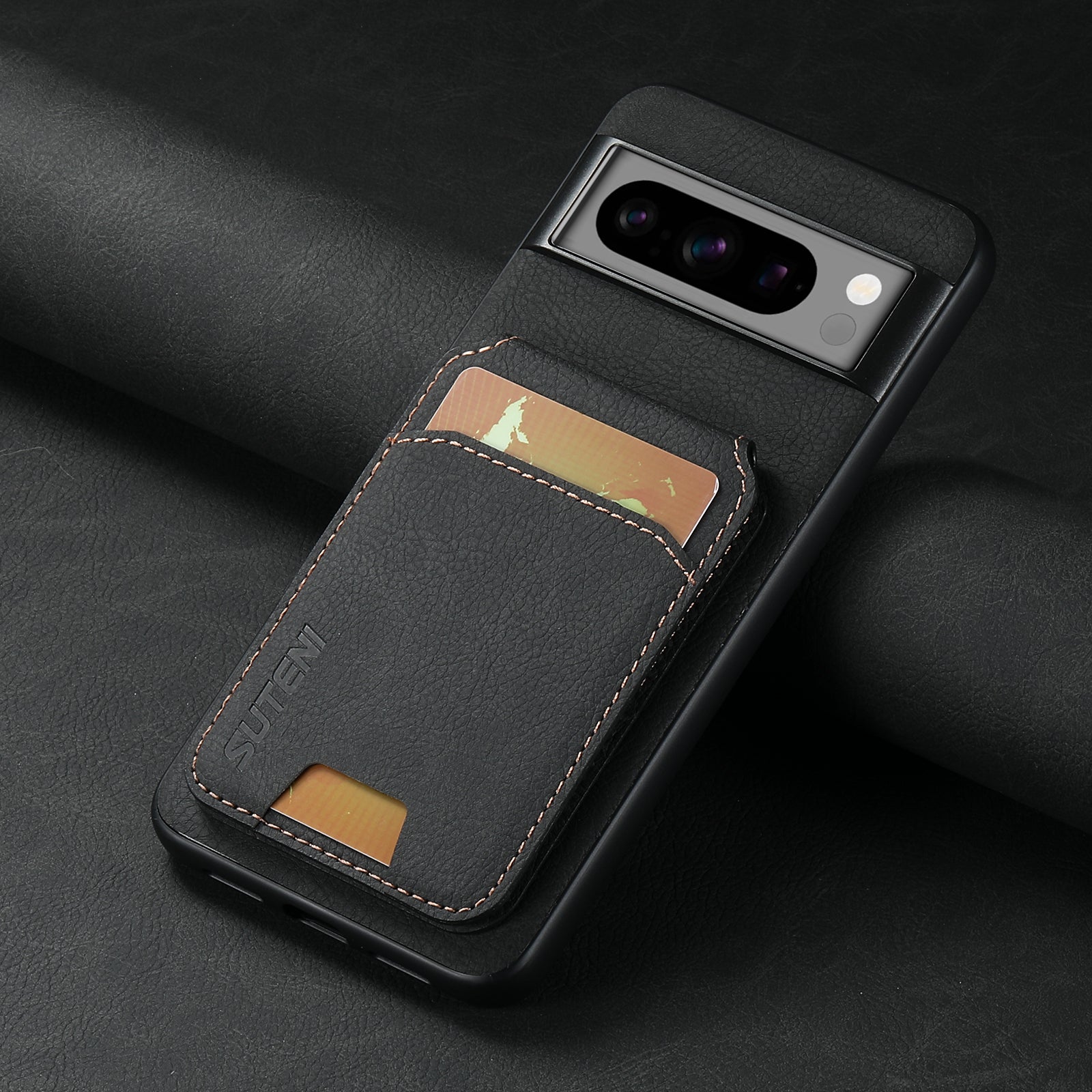 SUTENI H02 For Google Pixel 8 Pro Litchi Texture Case Vertical Flip Card Holder Protective Back Cover - Black