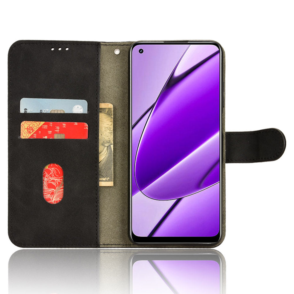 For Realme 11 4G (159.9x73.3x7.95mm) Leather Case Wallet Phone Cover - Black