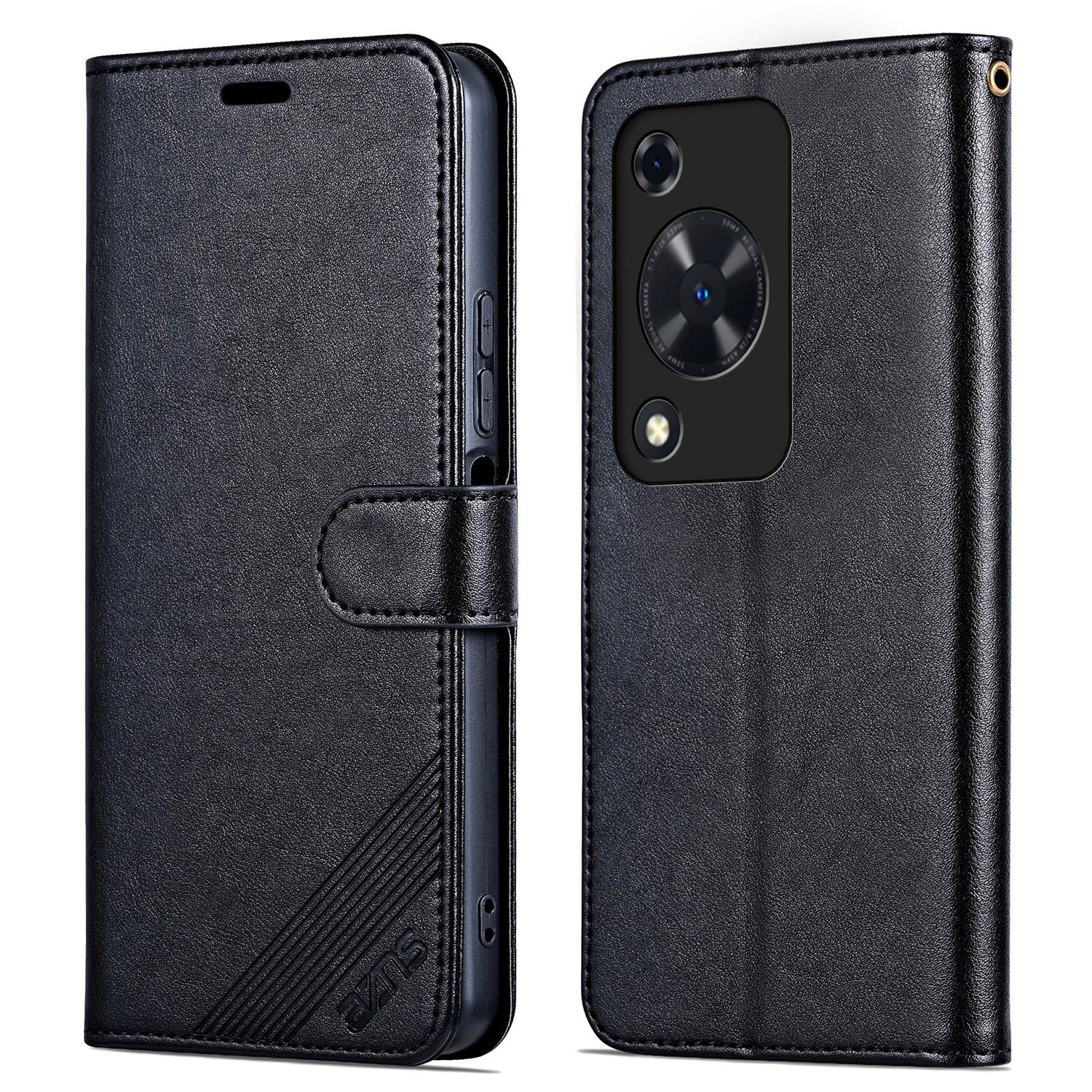 AZNS For Huawei Enjoy 70 4G / nova Y72 4G Phone Case Wallet PU Leather Flip Phone Cover - Black