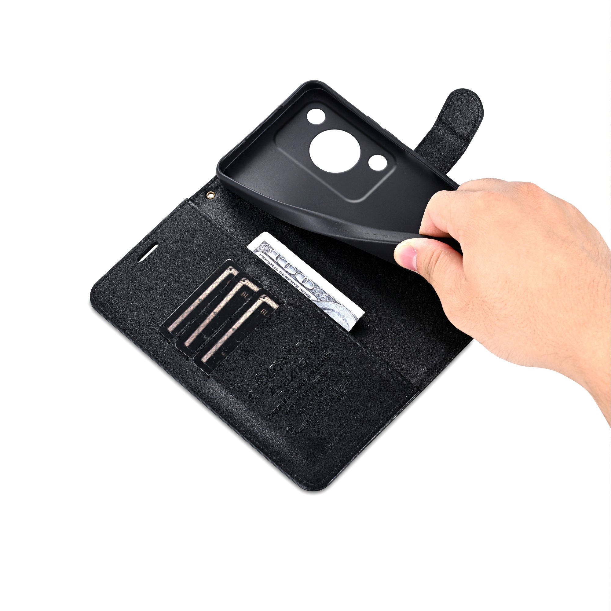 AZNS For Huawei Enjoy 70 4G / nova Y72 4G Phone Case Wallet PU Leather Flip Phone Cover - Black