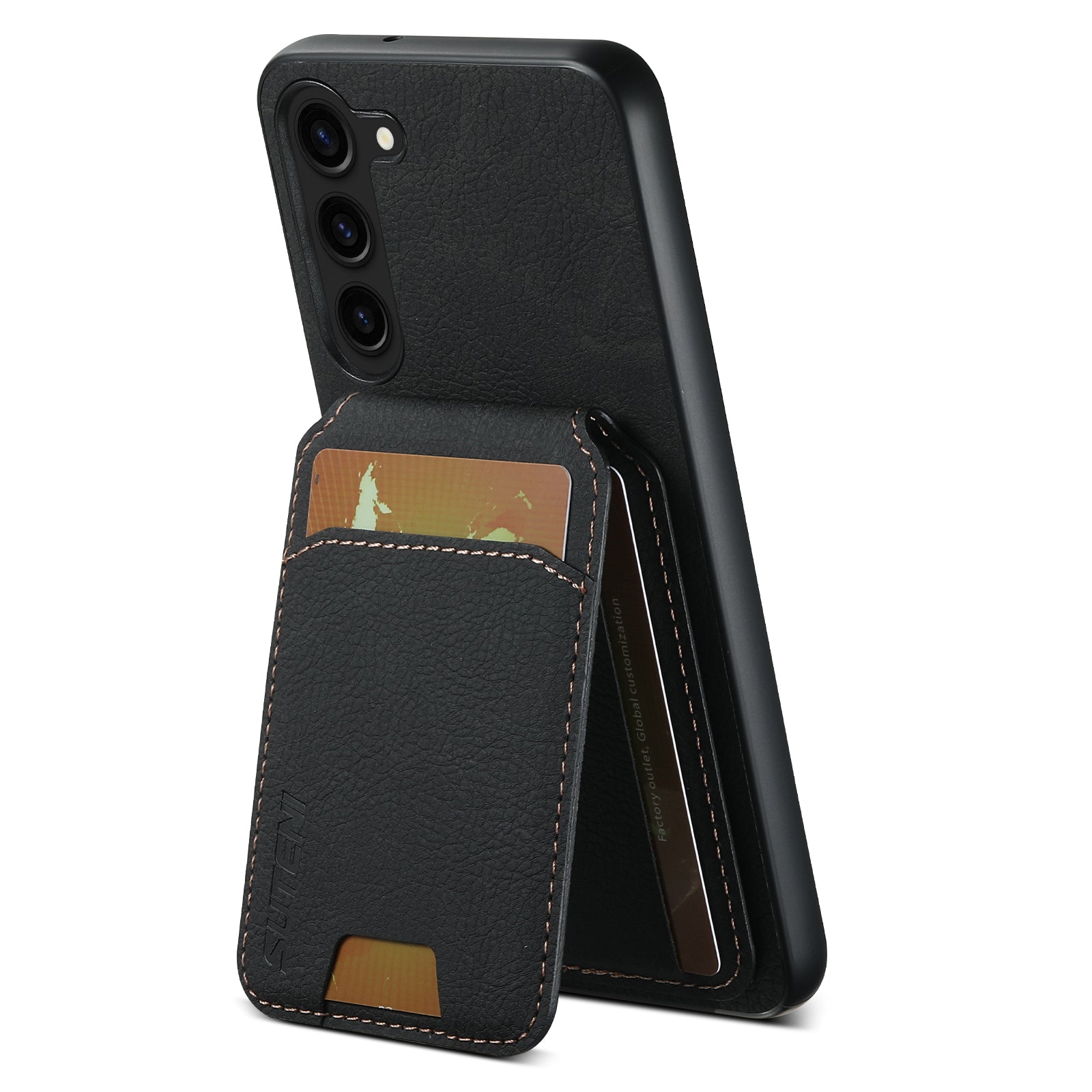 SUTENI H02 For Samsung Galaxy S23+ Phone Case Kickstand Cover Card Slots - Black