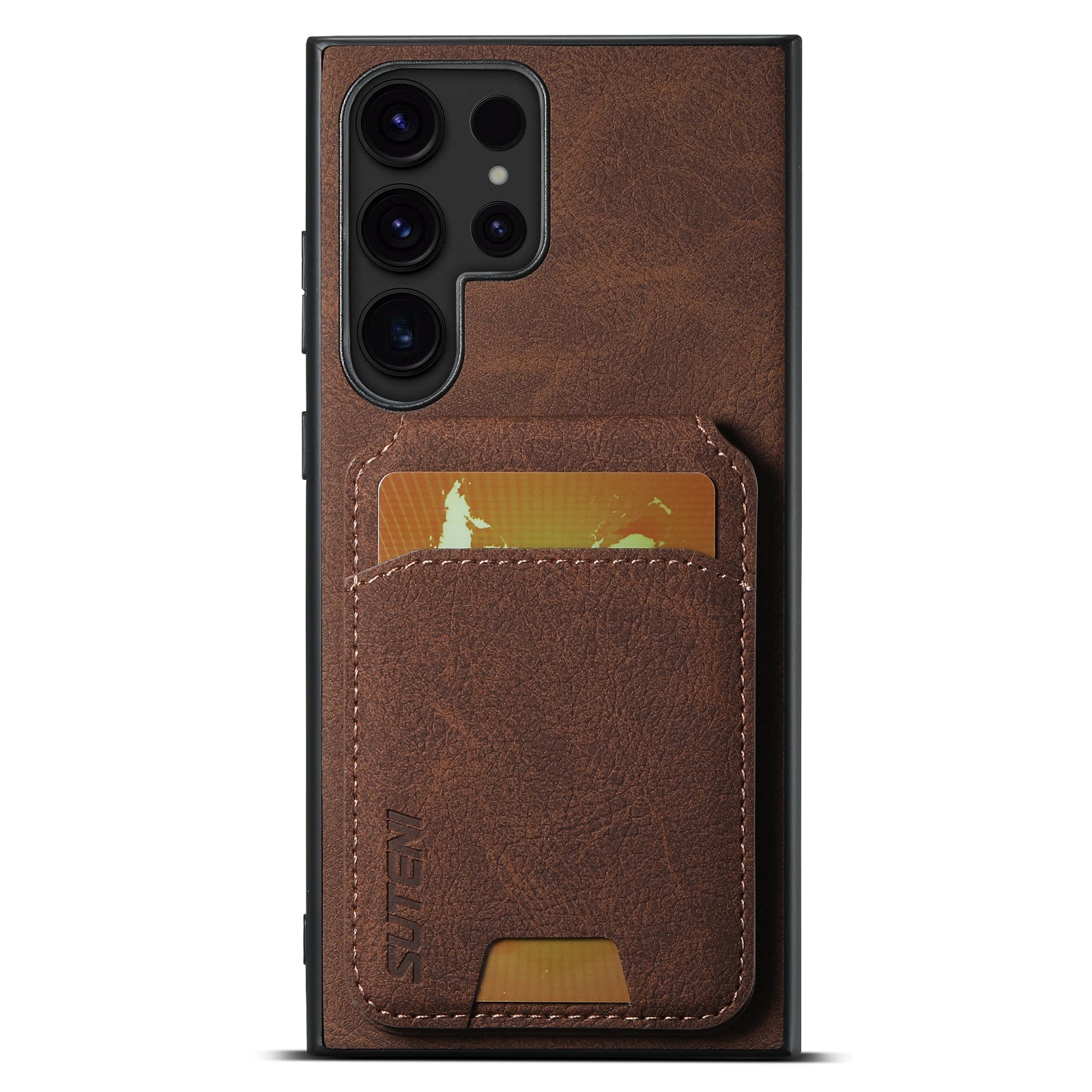 SUTENI H02 For Samsung Galaxy S23 Ultra Kickstand Case Card Slots Leather Back Cover - Black