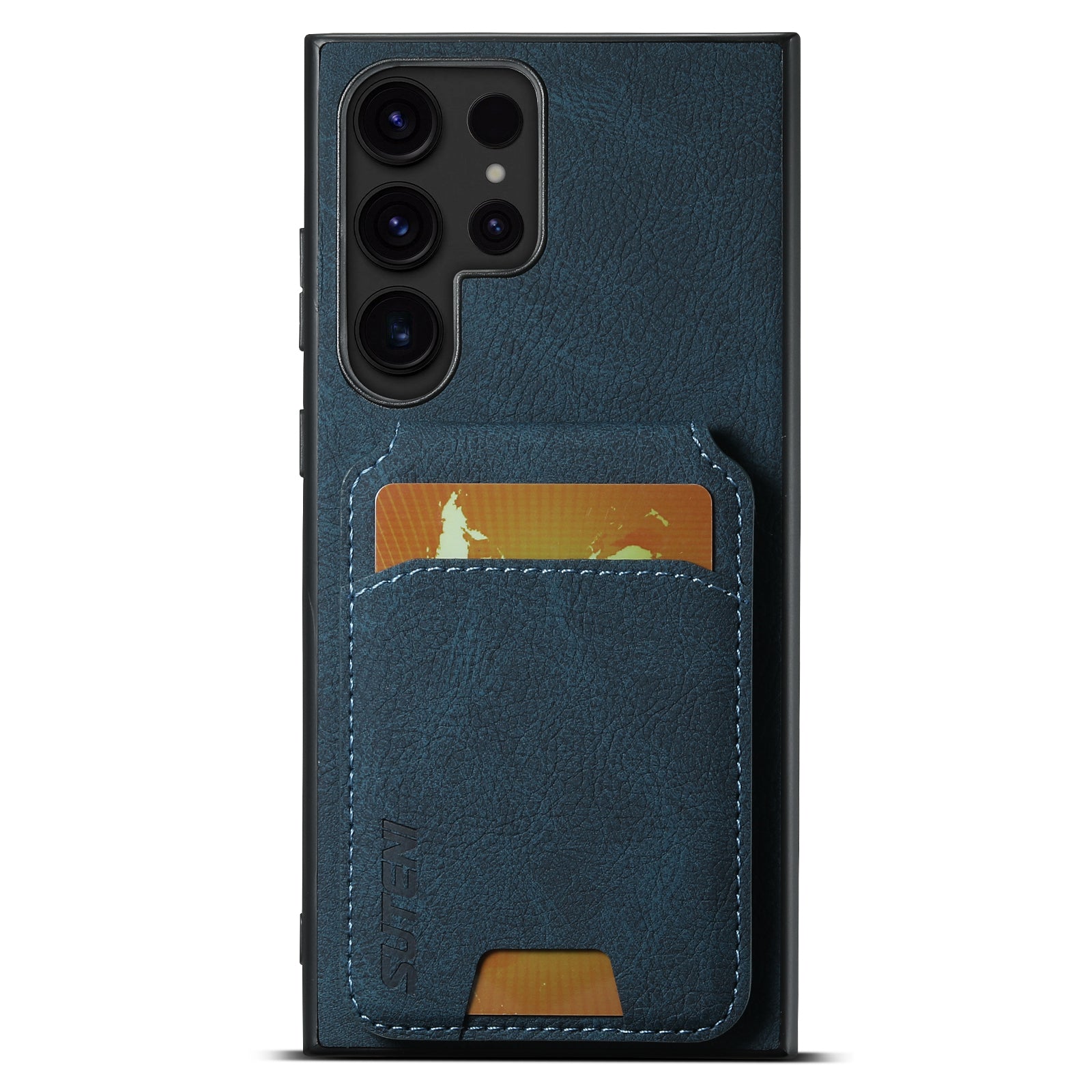 SUTENI H02 For Samsung Galaxy S23 Ultra Kickstand Case Card Slots Leather Back Cover - Black