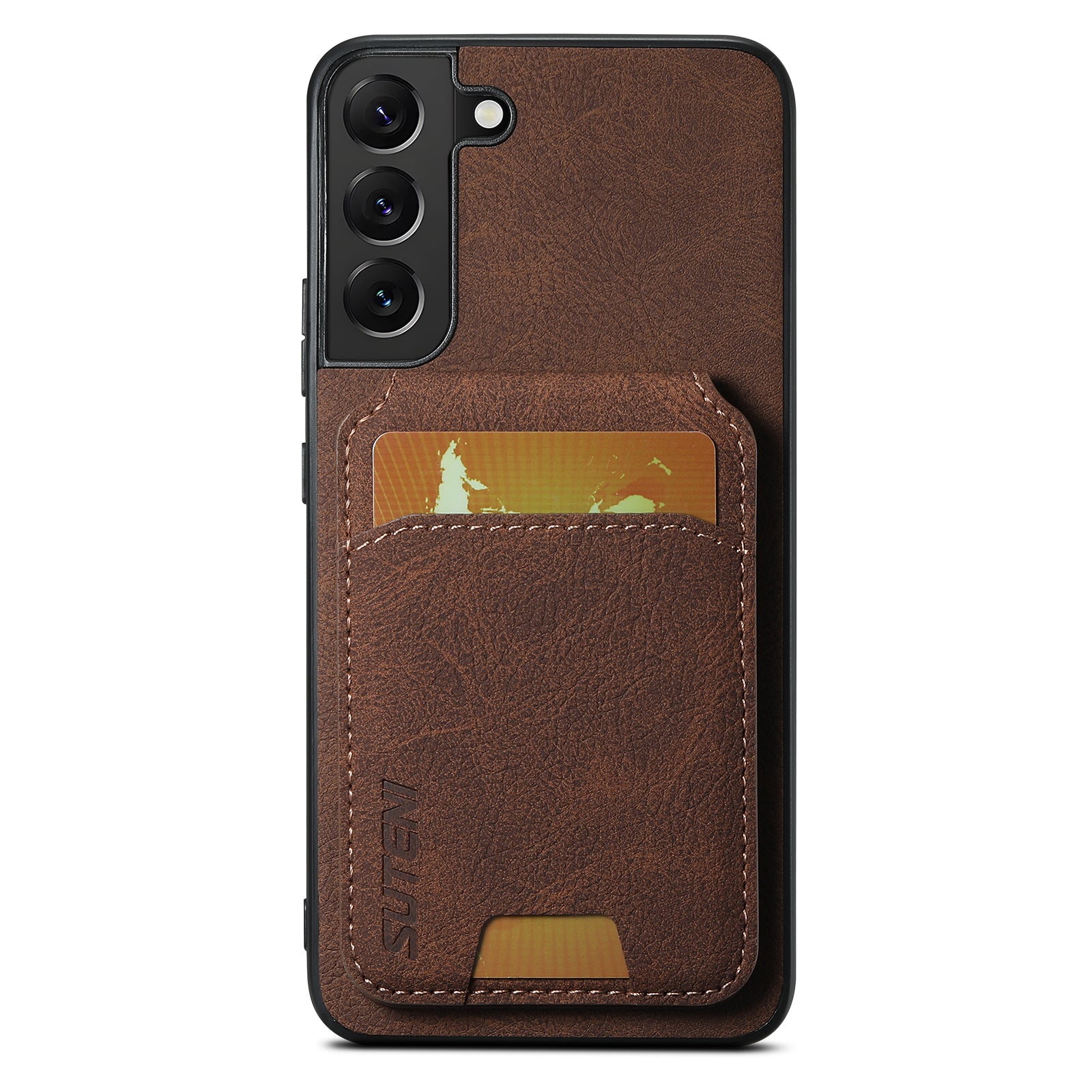 SUTENI H02 For Samsung Galaxy S22+ 5G Litchi Texture Leather+TPU Case Card Slots - Black