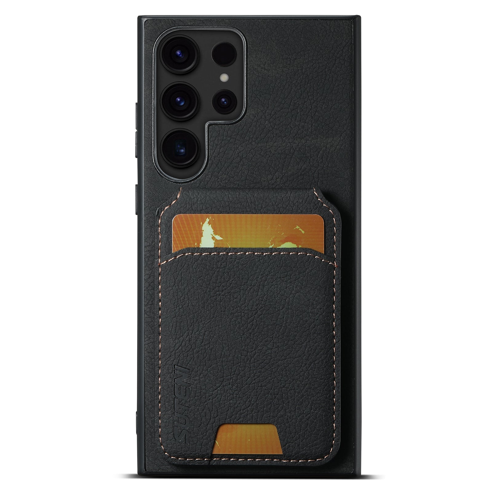 SUTENI H02 For Samsung Galaxy S22 Ultra 5G Case Card Slots Kickstand Phone Cover - Black