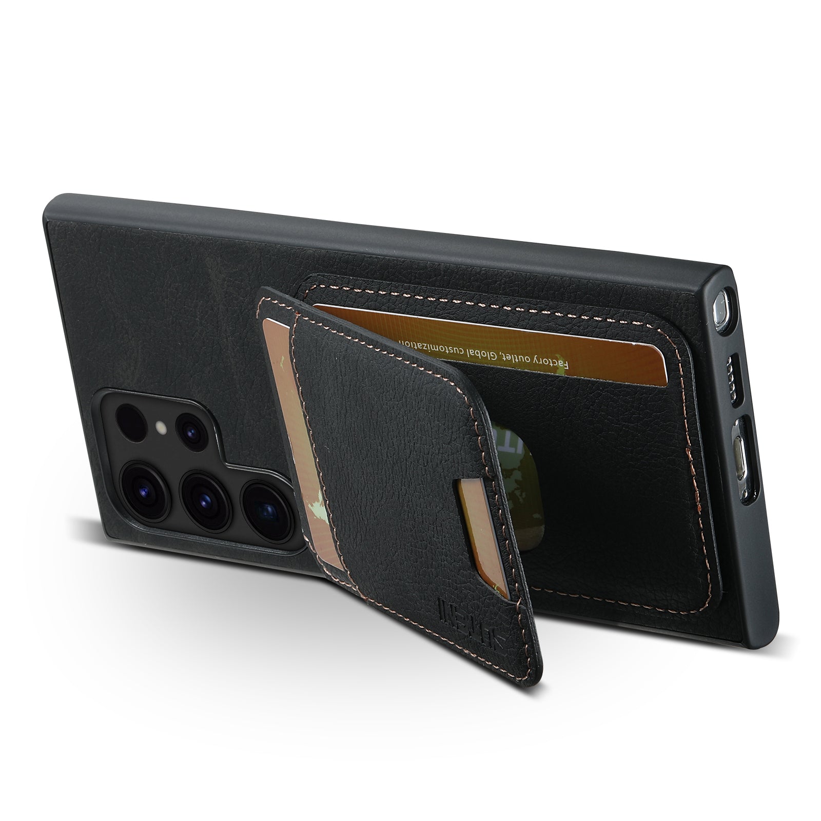 SUTENI H02 For Samsung Galaxy S22 Ultra 5G Case Card Slots Kickstand Phone Cover - Black