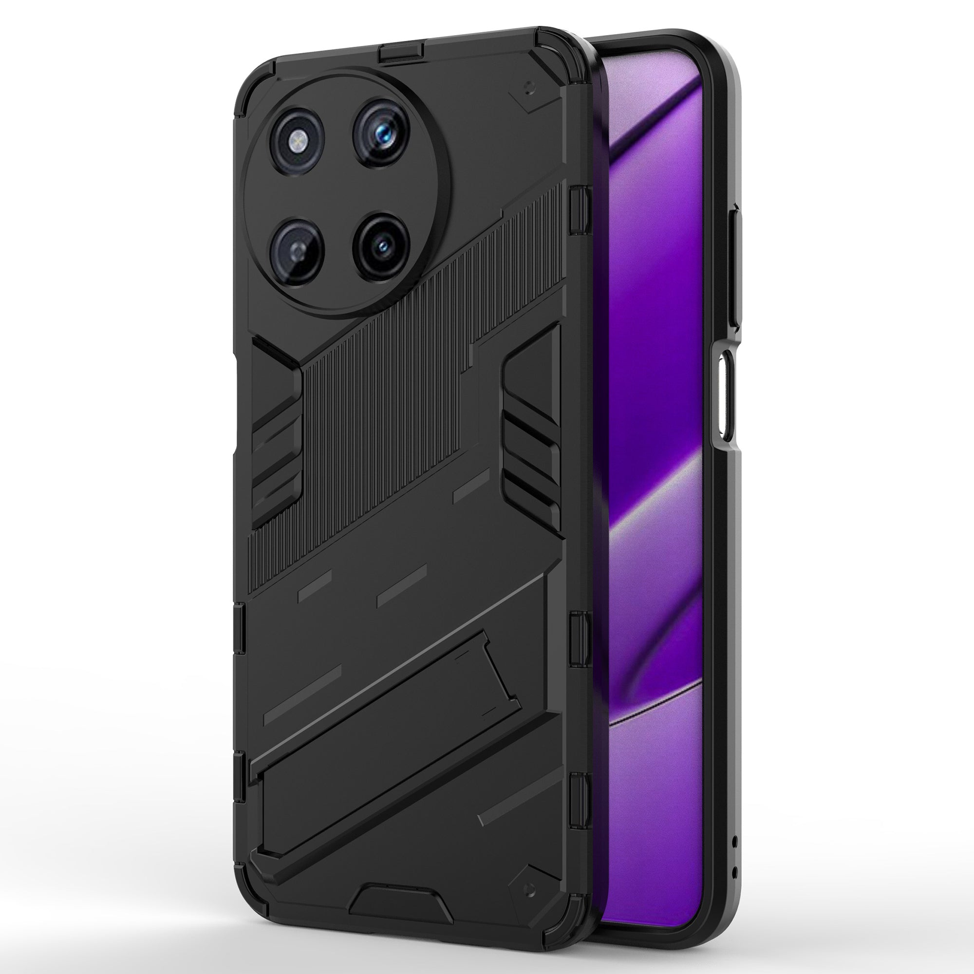 For Realme 11 4G (159.9x73.3x7.95mm) Kickstand Case TPU+PC Phone Cover - Black