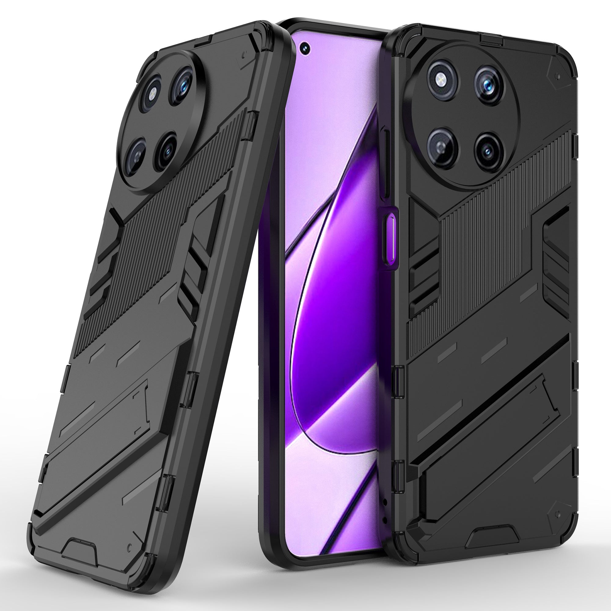 For Realme 11 4G (159.9x73.3x7.95mm) Kickstand Case TPU+PC Phone Cover - Black