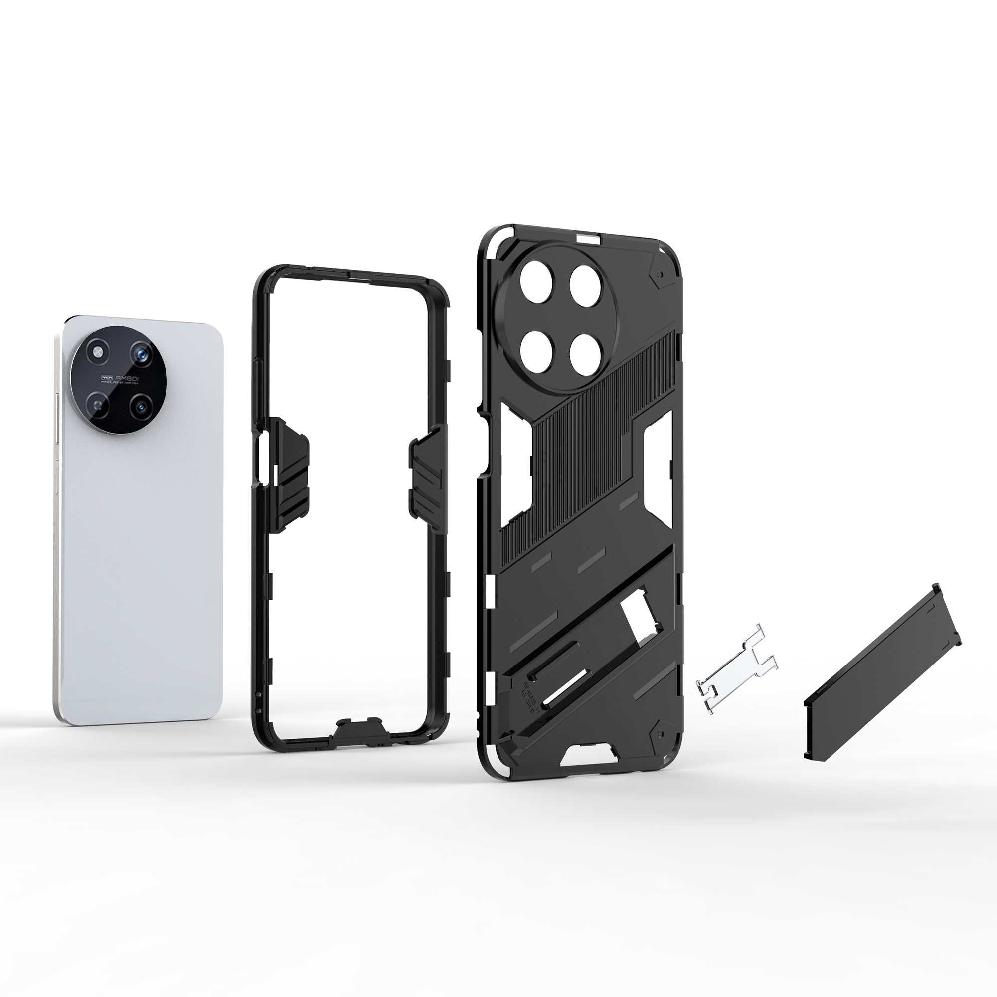 For Realme 11 4G (159.9x73.3x7.95mm) Kickstand Case TPU+PC Phone Cover - Black