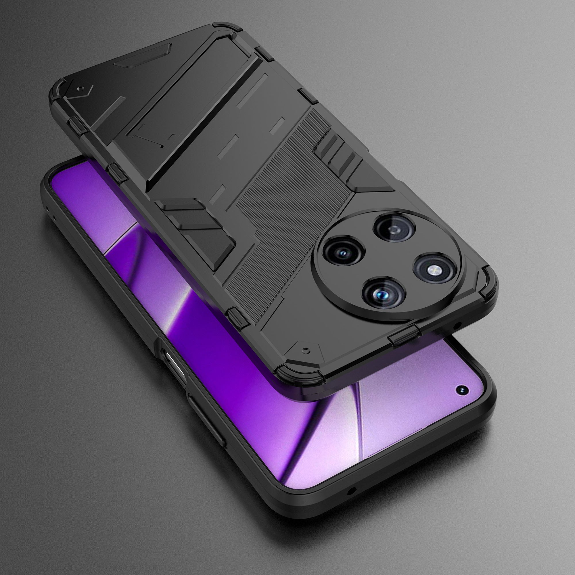 For Realme 11 4G (159.9x73.3x7.95mm) Kickstand Case TPU+PC Phone Cover - Black
