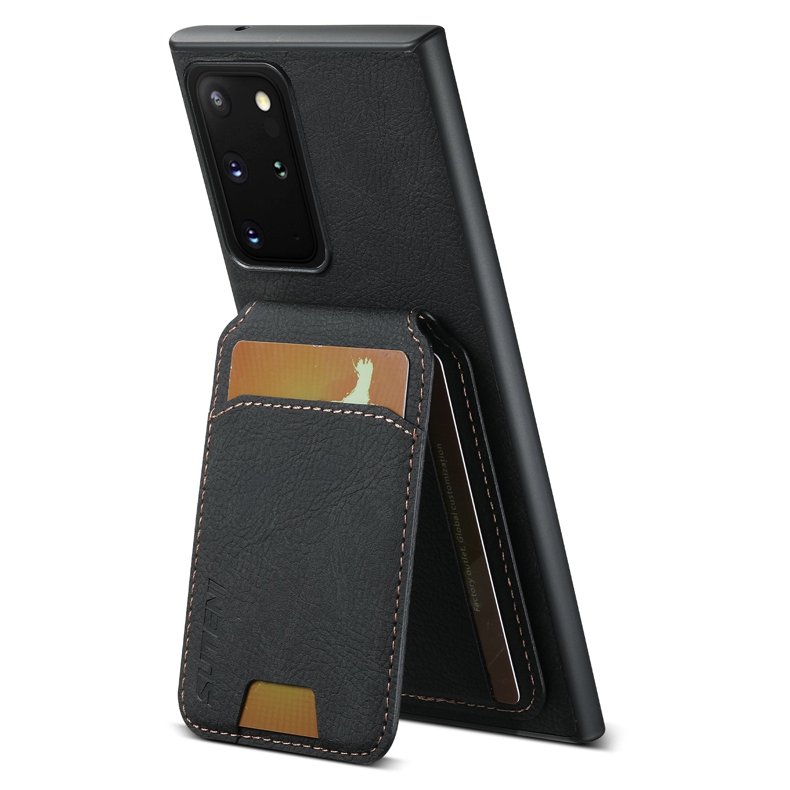 SUTENI H02 For Samsung Galaxy Note20 Ultra 5G / Note20 Ultra Kickstand Phone Case with Card Slots - Black