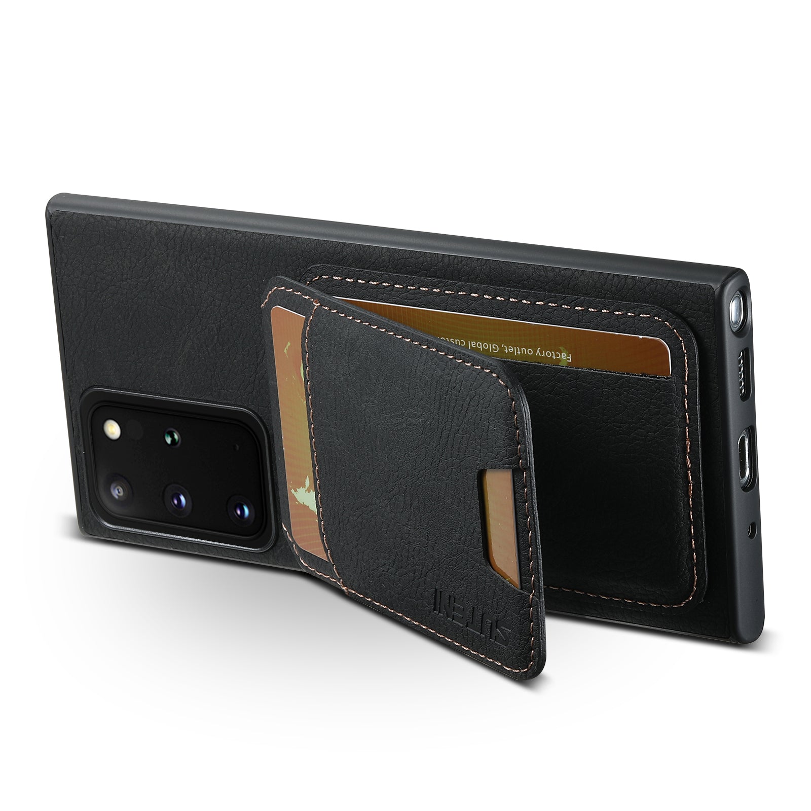 SUTENI H02 For Samsung Galaxy Note20 Ultra 5G / Note20 Ultra Kickstand Phone Case with Card Slots - Black