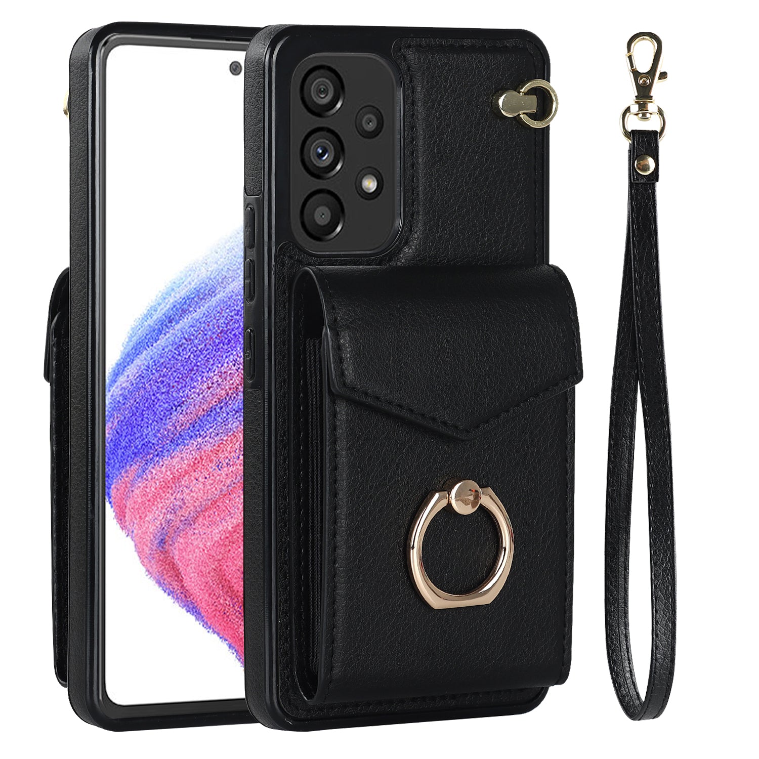 For Samsung Galaxy M32 5G / A32 5G Cover Leather+TPU Accordion Card Bag Cell Phone Case with Kickstand - Black