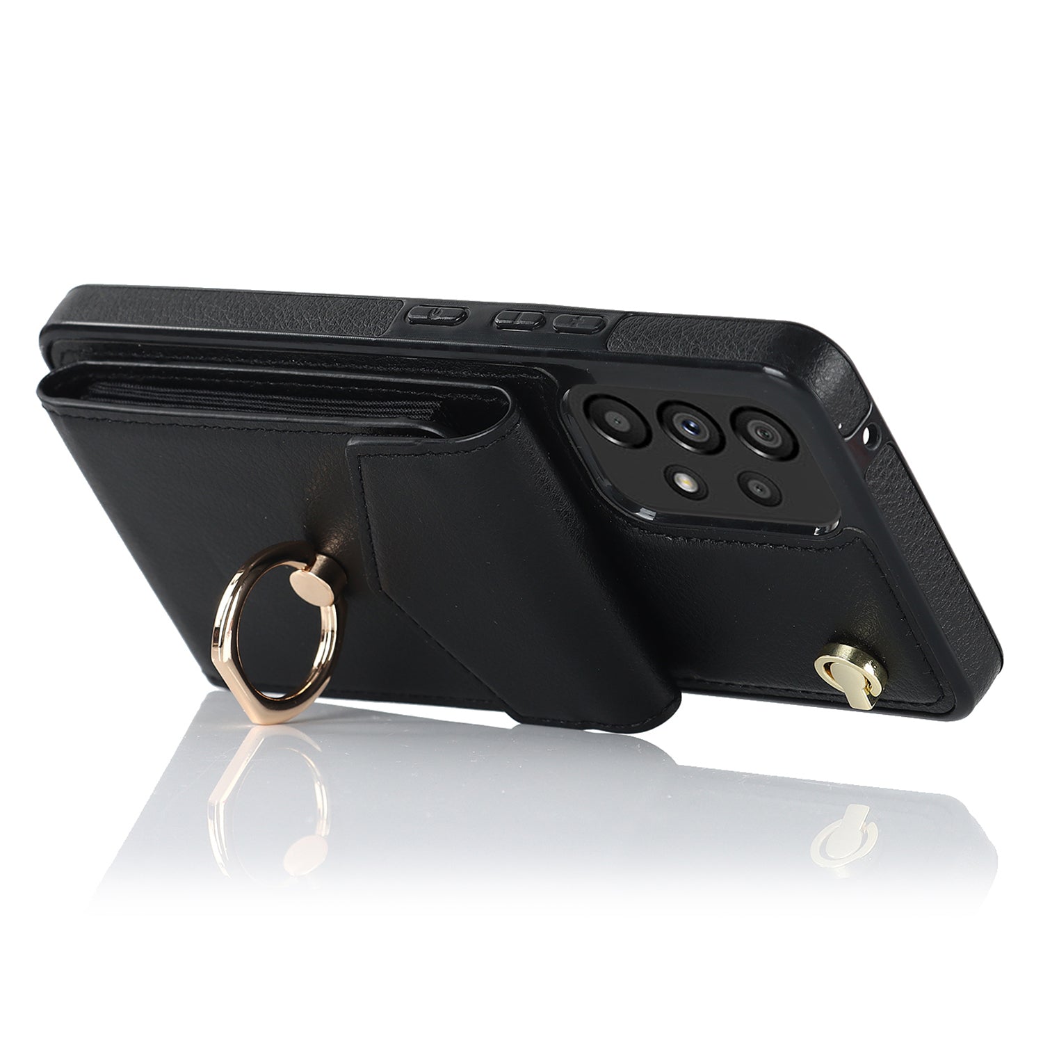 For Samsung Galaxy M32 5G / A32 5G Cover Leather+TPU Accordion Card Bag Cell Phone Case with Kickstand - Black