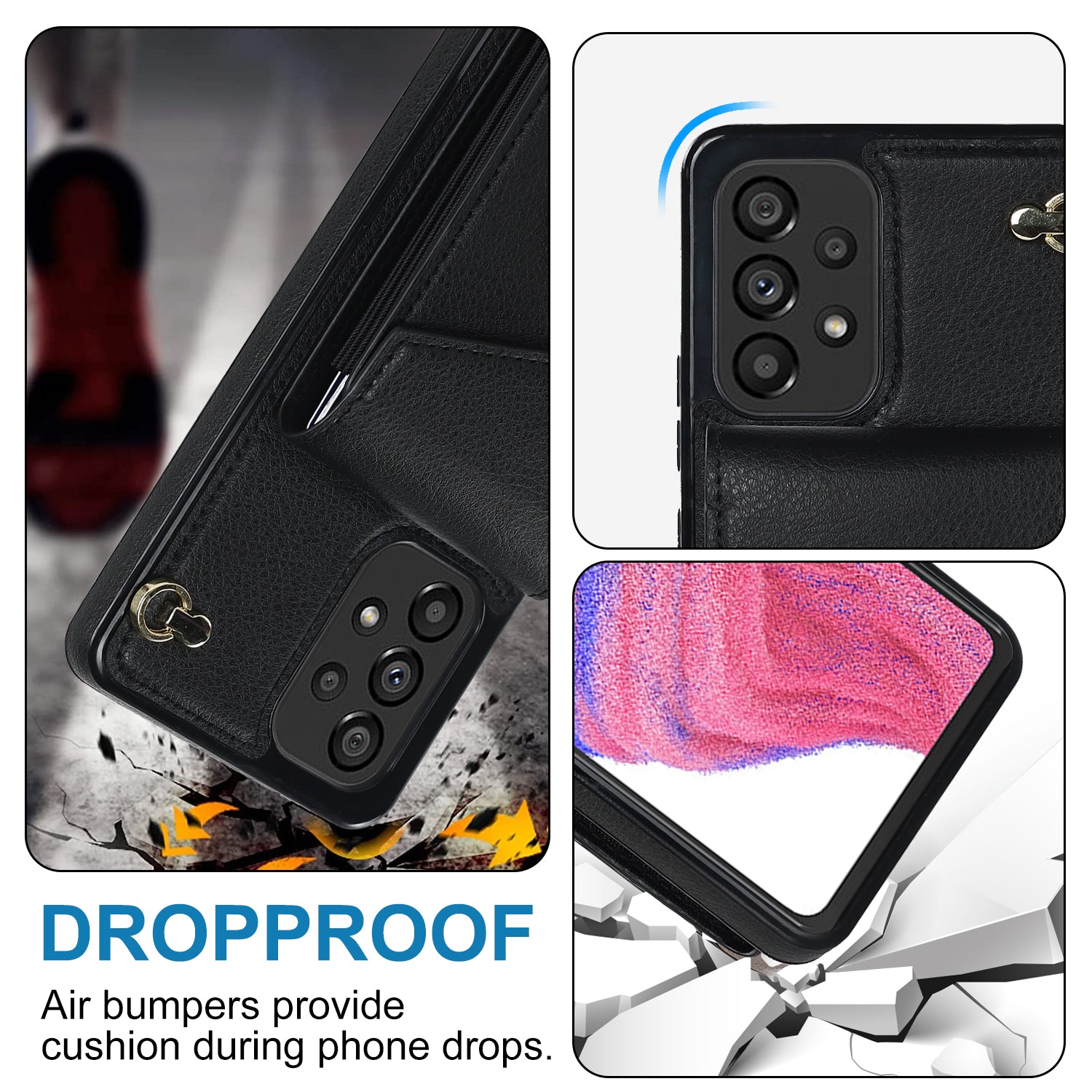 For Samsung Galaxy M32 5G / A32 5G Cover Leather+TPU Accordion Card Bag Cell Phone Case with Kickstand - Black