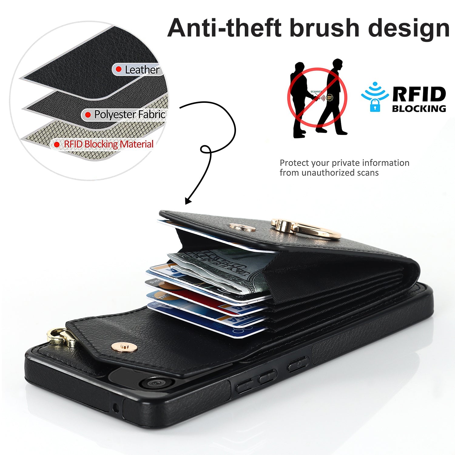 For Samsung Galaxy M32 5G / A32 5G Cover Leather+TPU Accordion Card Bag Cell Phone Case with Kickstand - Black