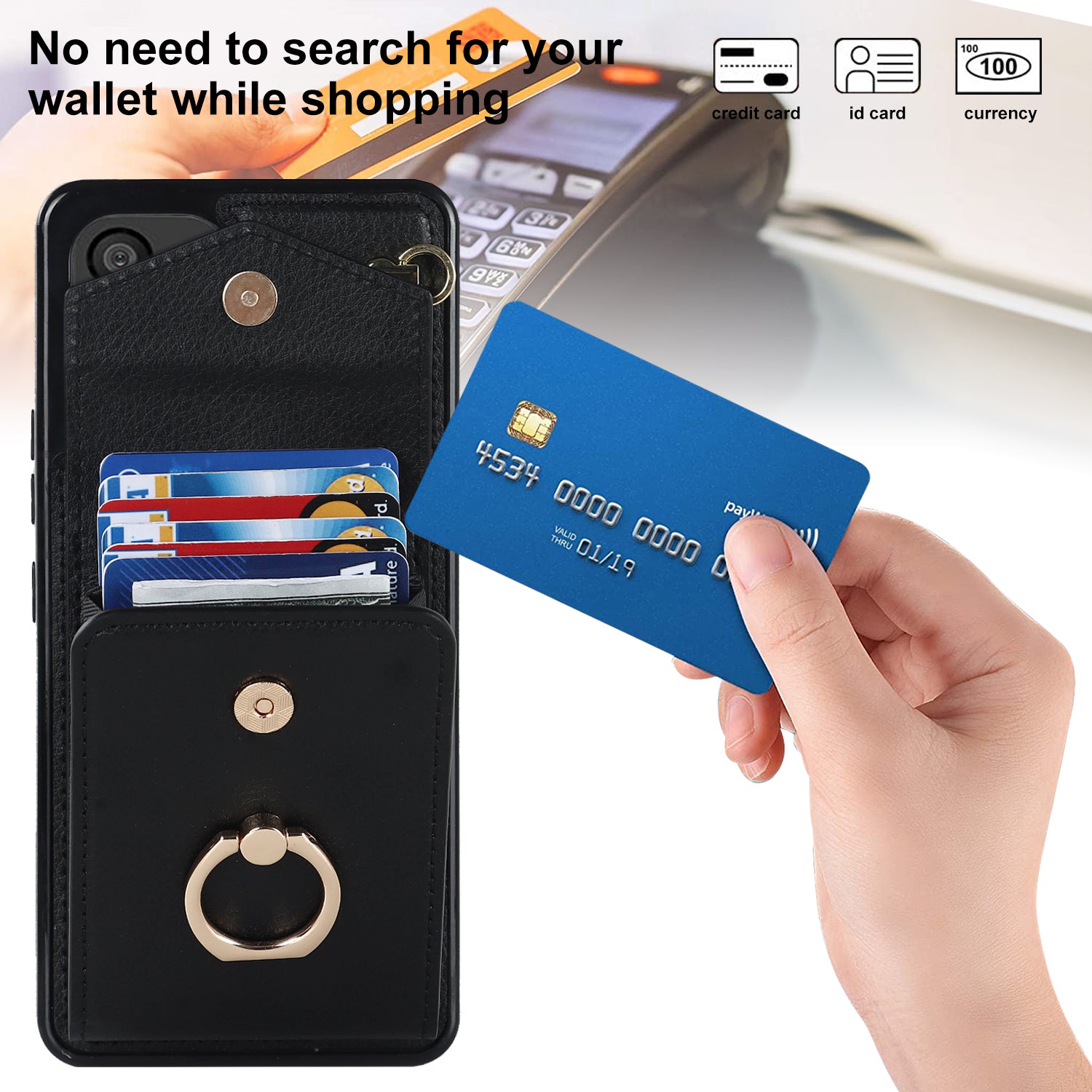 For Samsung Galaxy M32 5G / A32 5G Cover Leather+TPU Accordion Card Bag Cell Phone Case with Kickstand - Black