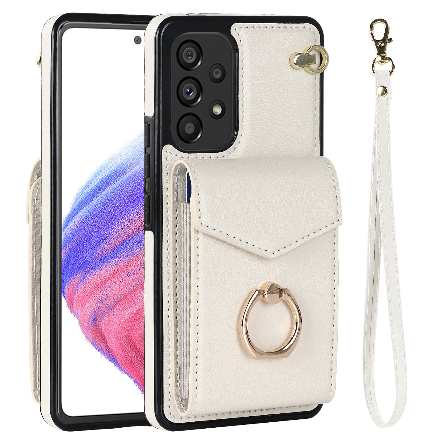 For Samsung Galaxy M32 5G / A32 5G Cover Leather+TPU Accordion Card Bag Cell Phone Case with Kickstand - Black