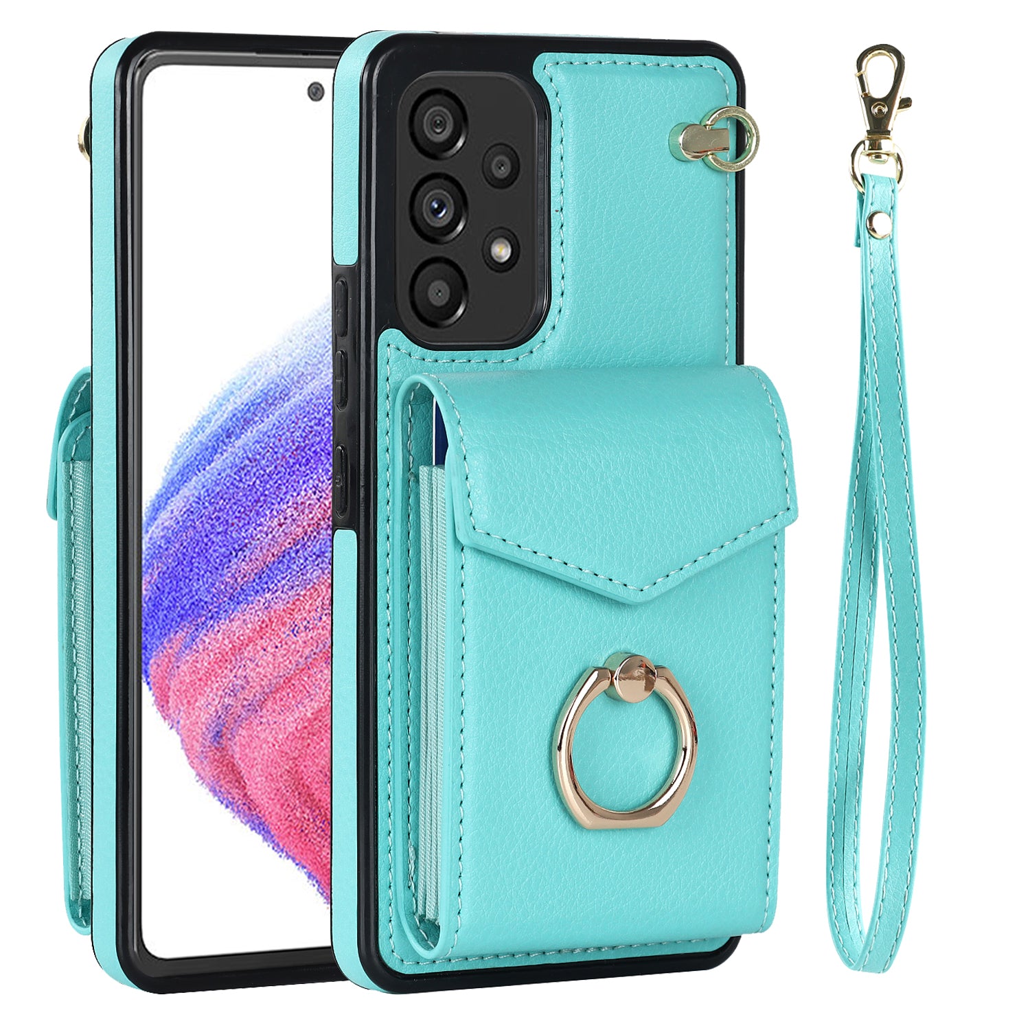 For Samsung Galaxy M32 5G / A32 5G Cover Leather+TPU Accordion Card Bag Cell Phone Case with Kickstand - Black