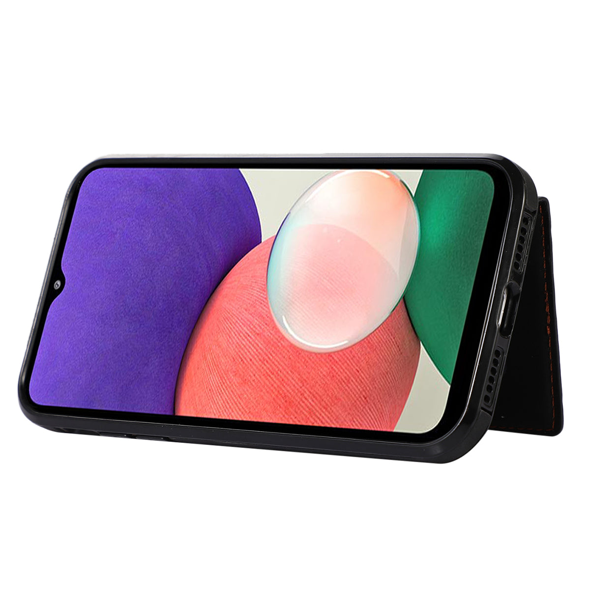 For Samsung Galaxy A22 5G (EU Version) Rhombus Grid Phone Case TPU+PU Leather Kickstand Shell - Black