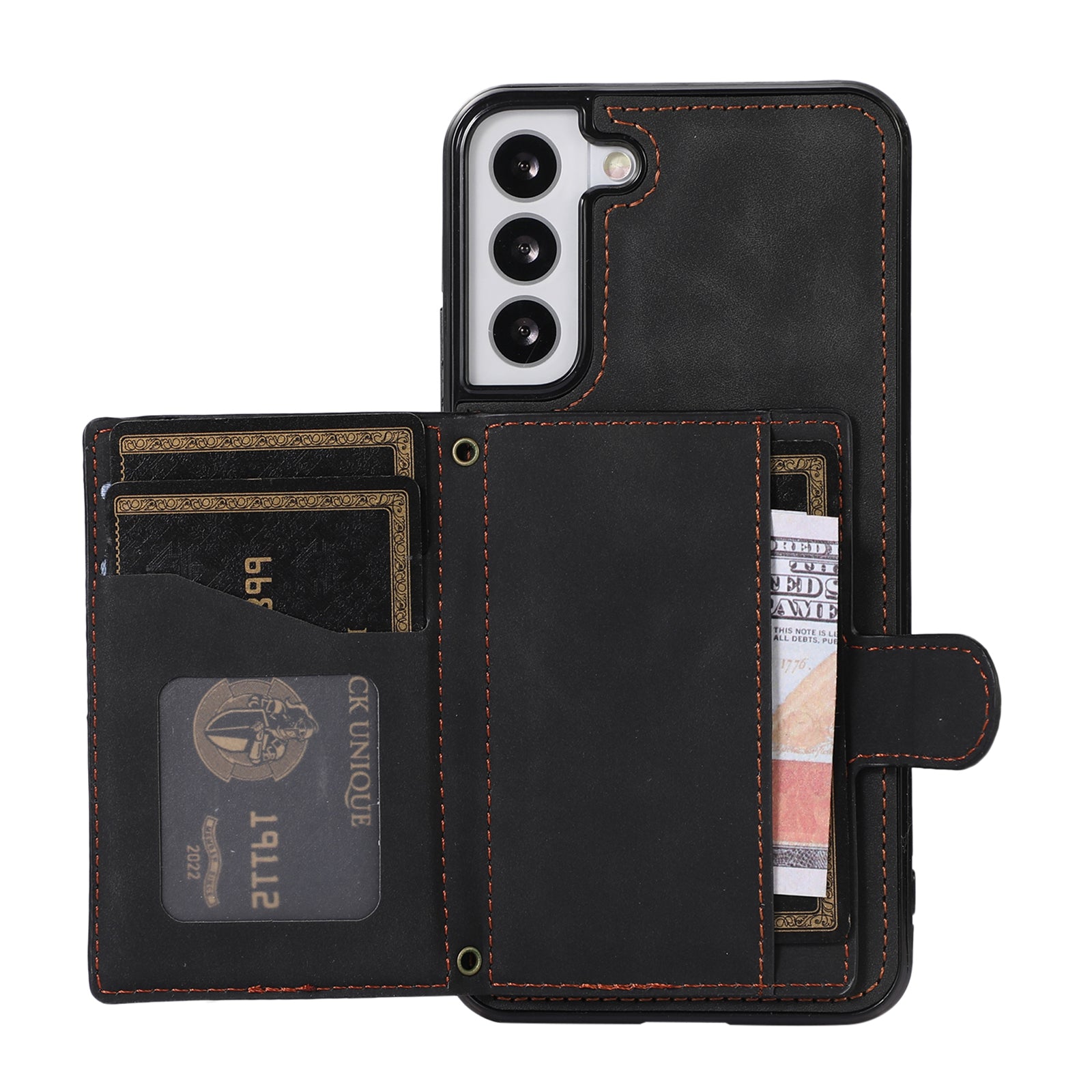For Samsung Galaxy S21 FE 5G Kickstand Phone Case TPU+PU Leather Shoulder Phone Bag - Black