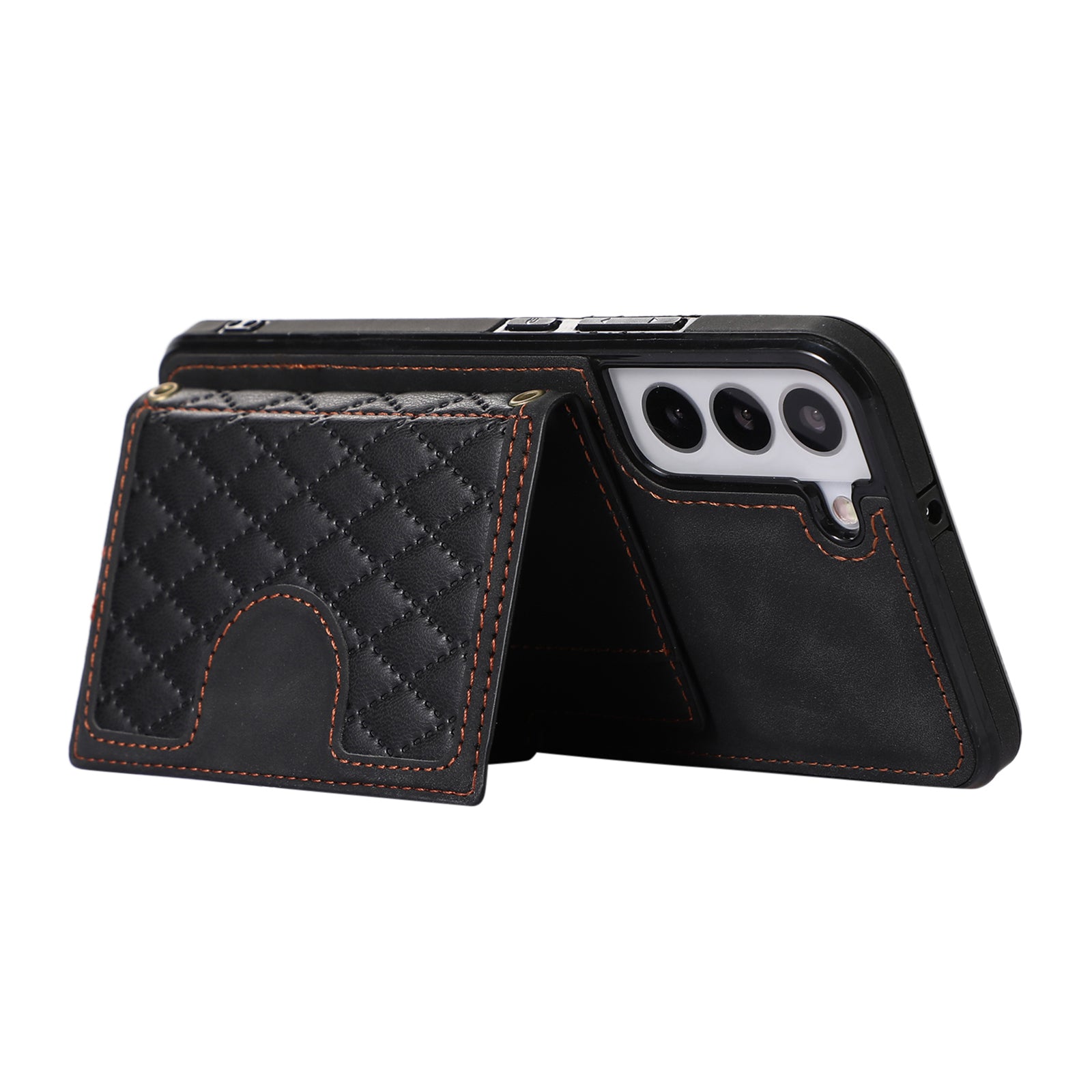 For Samsung Galaxy S21 FE 5G Kickstand Phone Case TPU+PU Leather Shoulder Phone Bag - Black