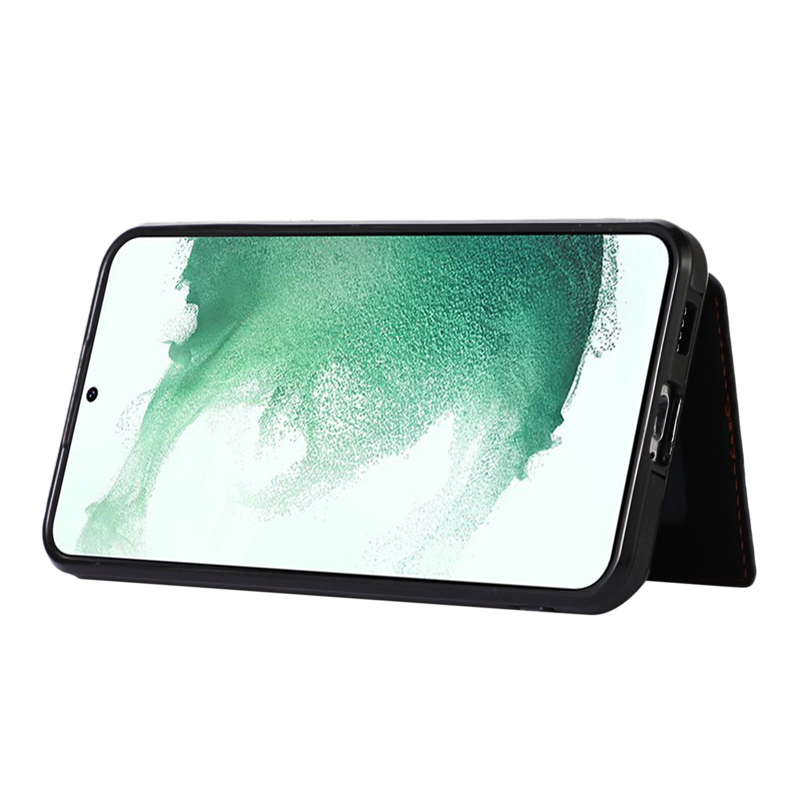 For Samsung Galaxy S21 FE 5G Kickstand Phone Case TPU+PU Leather Shoulder Phone Bag - Black