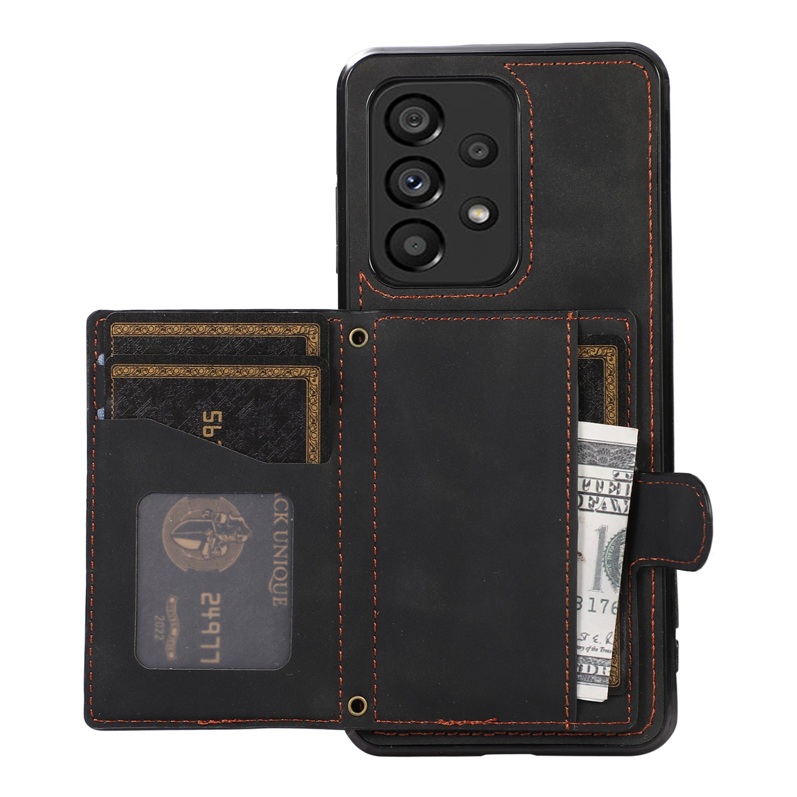 For Samsung Galaxy A53 5G Card Holder Kickstand Phone Case TPU+PU Leather Cover - Black