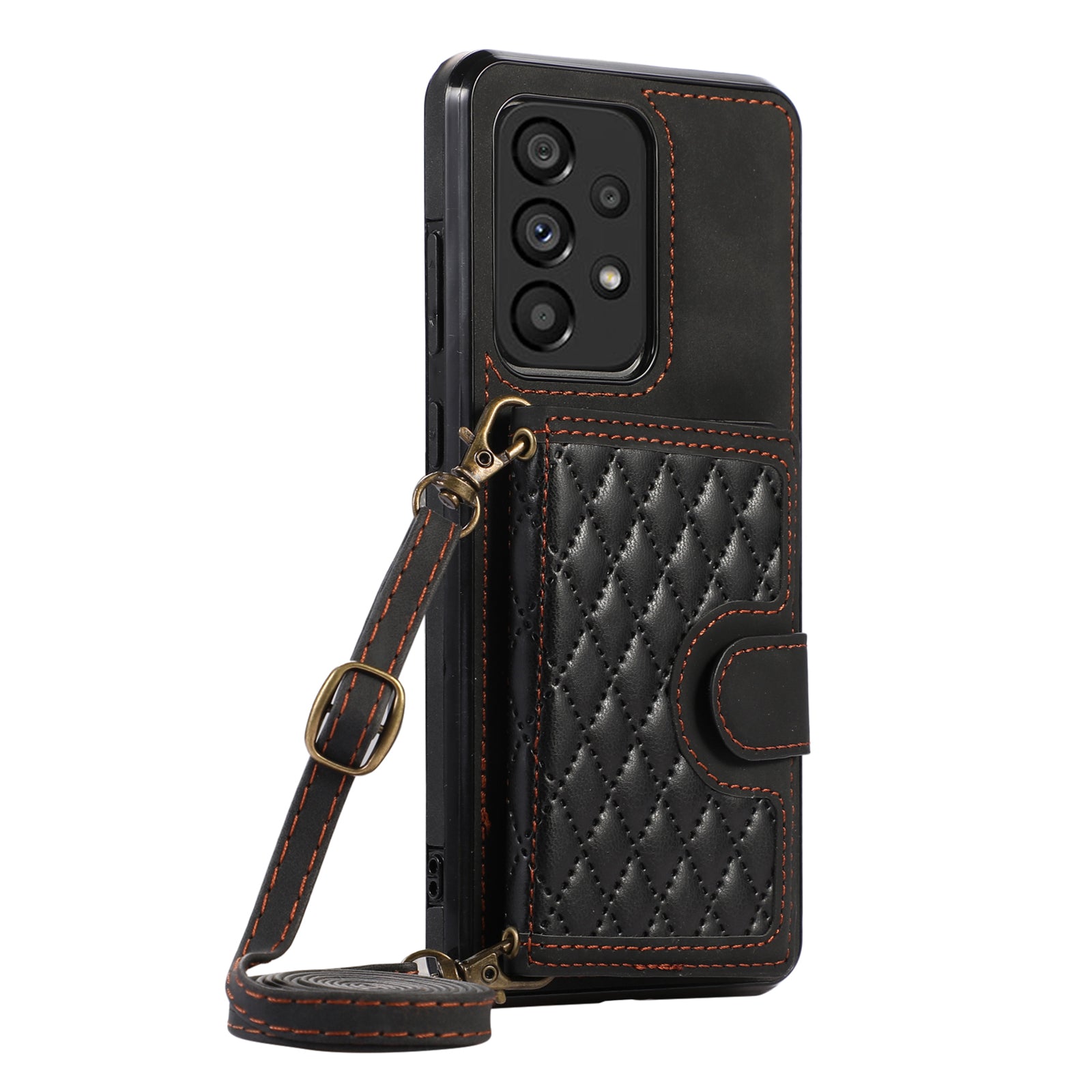 For Samsung Galaxy A53 5G Card Holder Kickstand Phone Case TPU+PU Leather Cover - Black