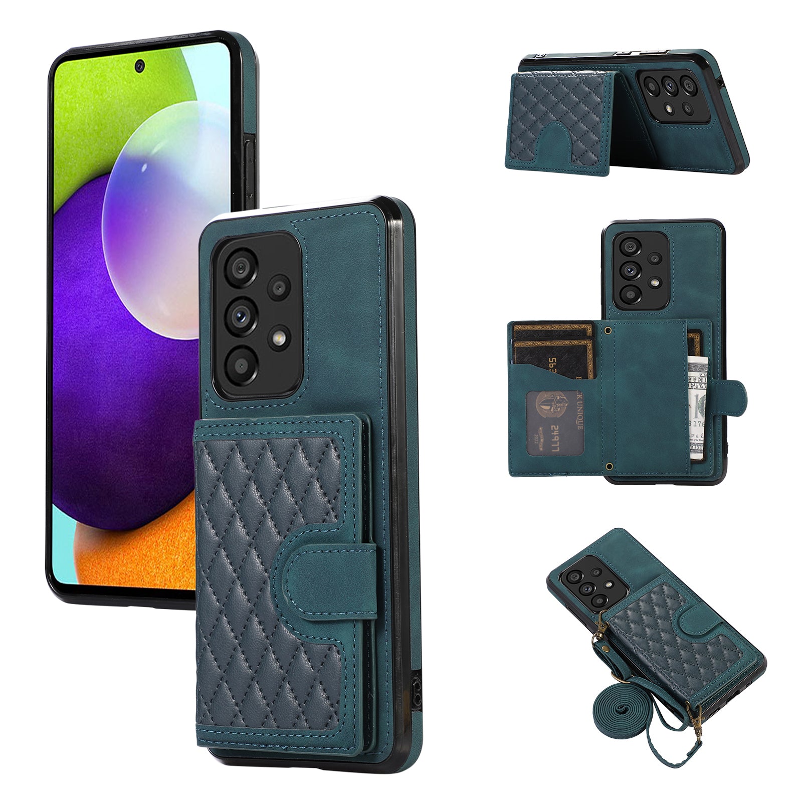 For Samsung Galaxy A53 5G Card Holder Kickstand Phone Case TPU+PU Leather Cover - Black