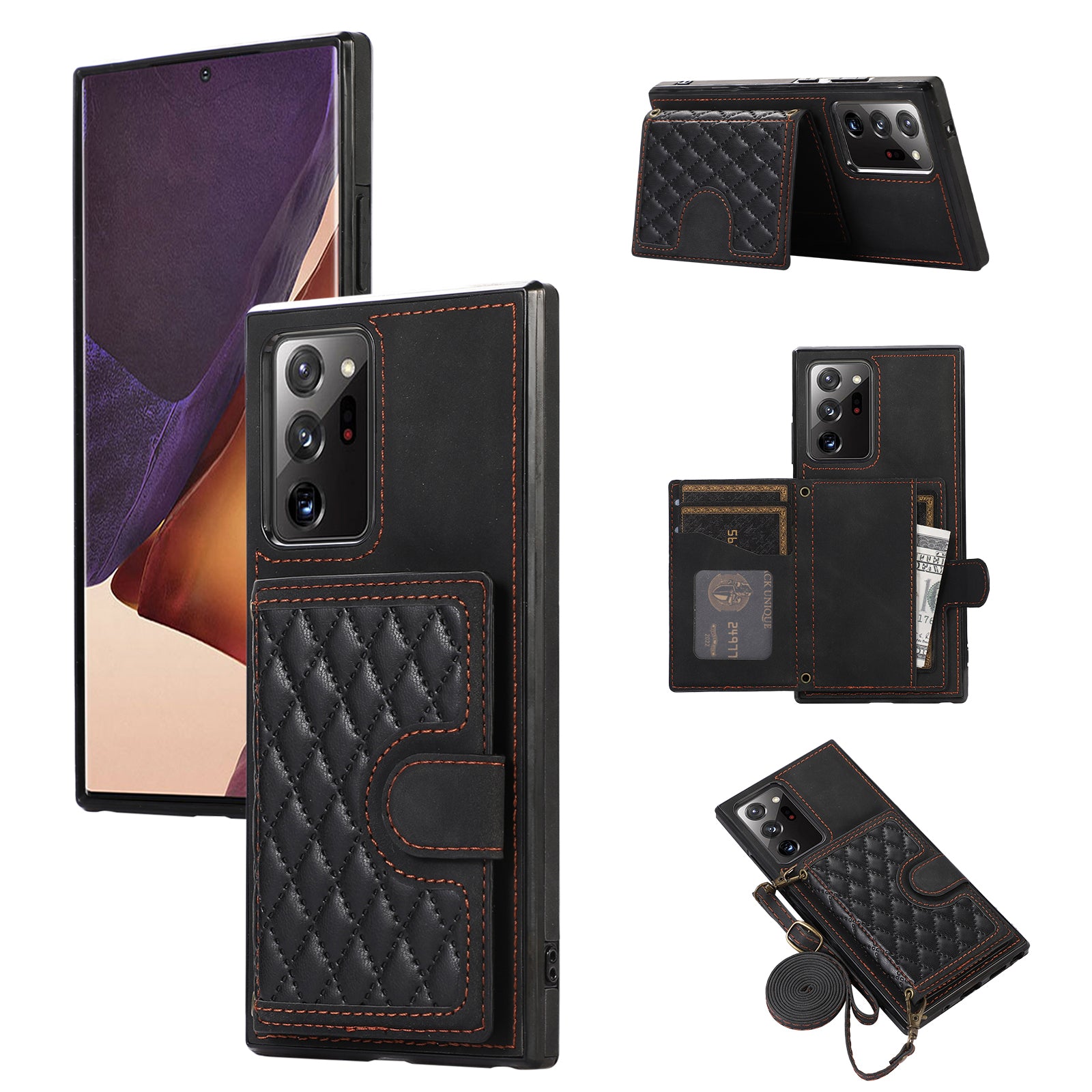 For Samsung Galaxy Note20 Ultra 5G / Note20 Ultra Shoulder Phone Pouch Card Case TPU+PU Leather Cover - Black