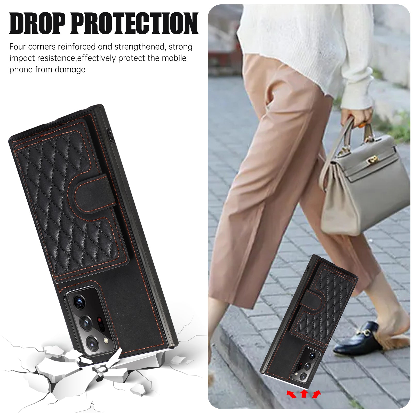 For Samsung Galaxy Note20 Ultra 5G / Note20 Ultra Shoulder Phone Pouch Card Case TPU+PU Leather Cover - Black