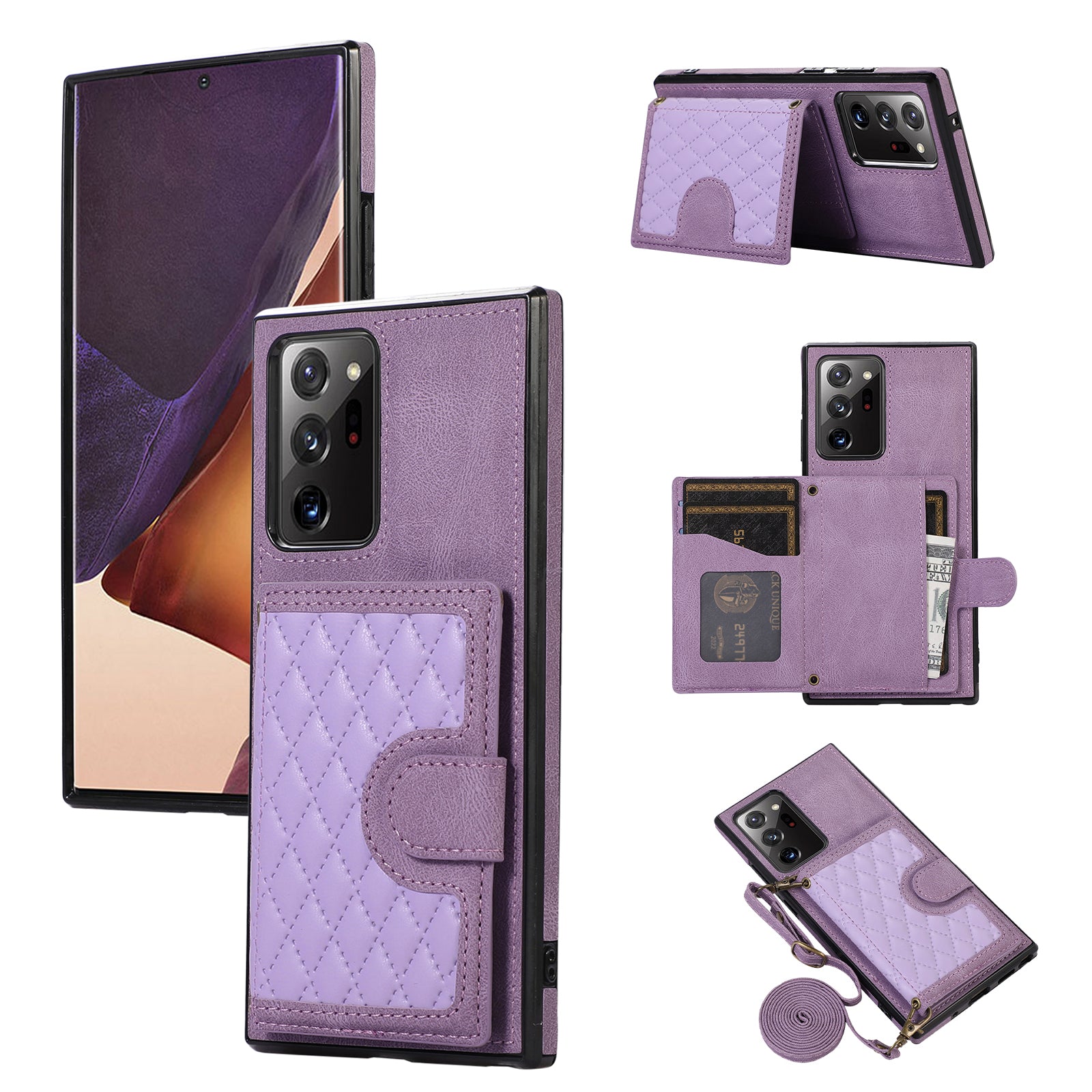 For Samsung Galaxy Note20 Ultra 5G / Note20 Ultra Shoulder Phone Pouch Card Case TPU+PU Leather Cover - Black