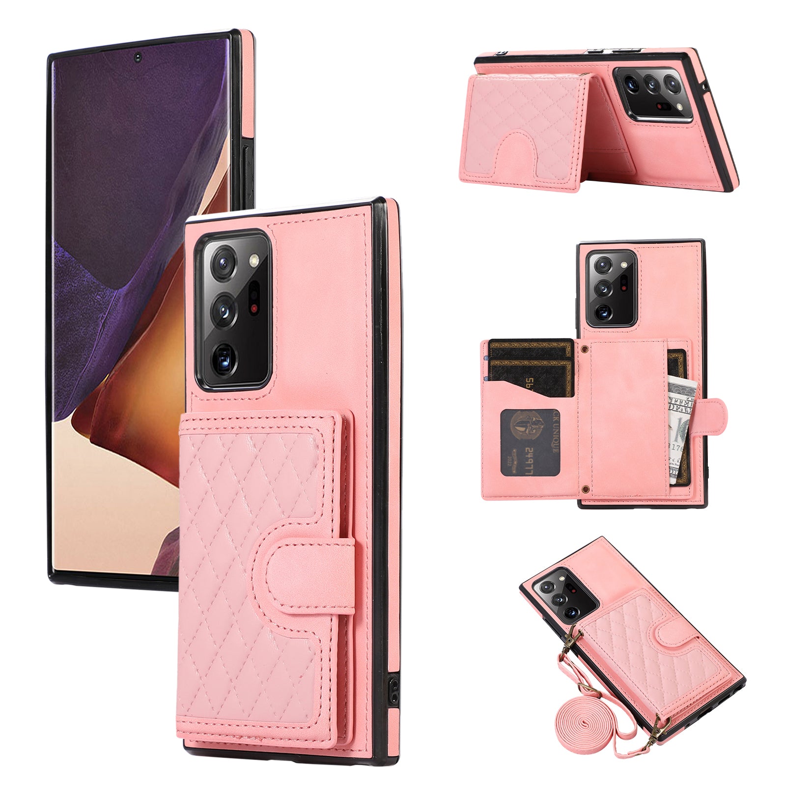 For Samsung Galaxy Note20 Ultra 5G / Note20 Ultra Shoulder Phone Pouch Card Case TPU+PU Leather Cover - Black