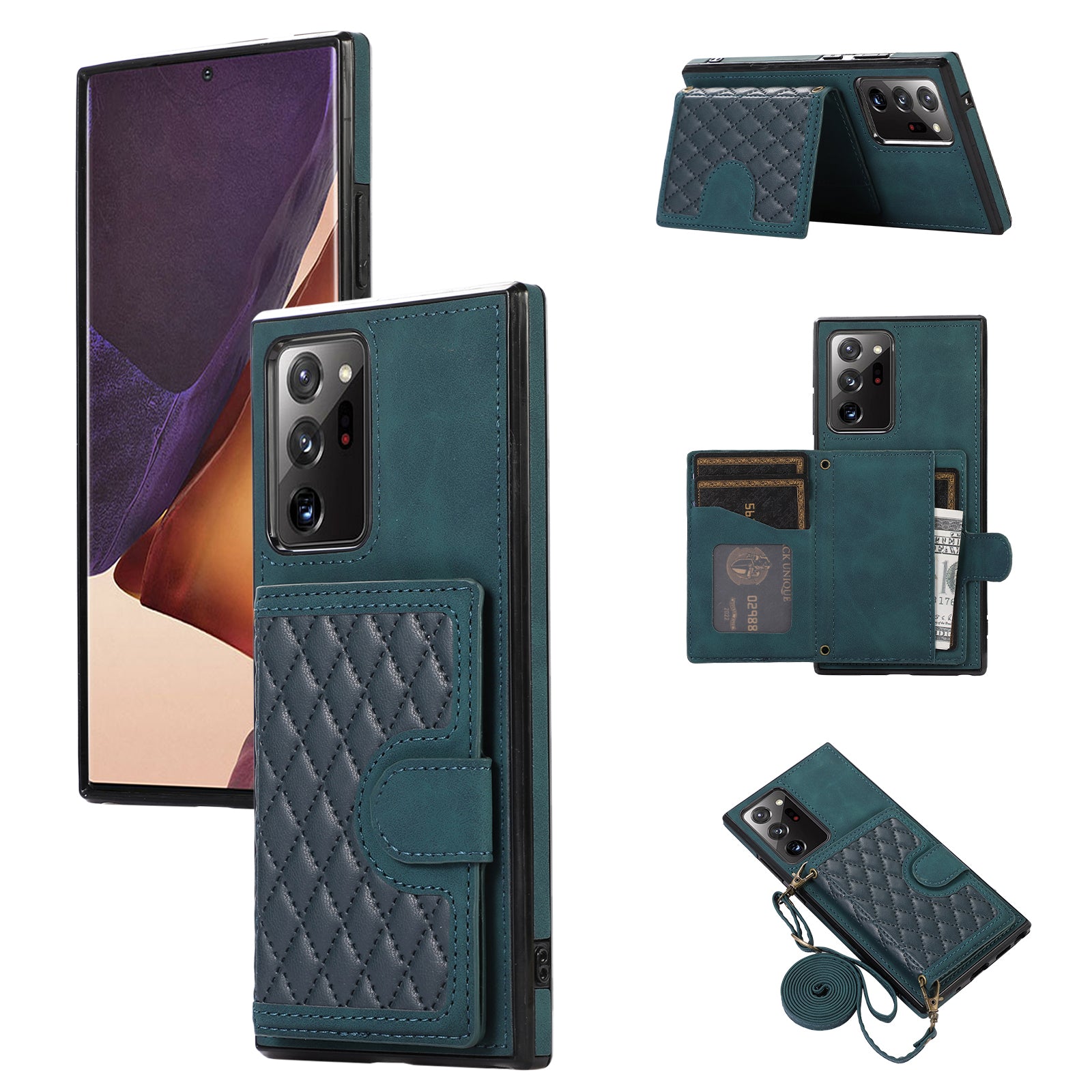 For Samsung Galaxy Note20 Ultra 5G / Note20 Ultra Shoulder Phone Pouch Card Case TPU+PU Leather Cover - Black