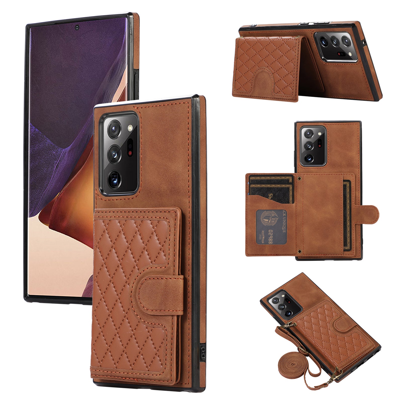 For Samsung Galaxy Note20 Ultra 5G / Note20 Ultra Shoulder Phone Pouch Card Case TPU+PU Leather Cover - Black